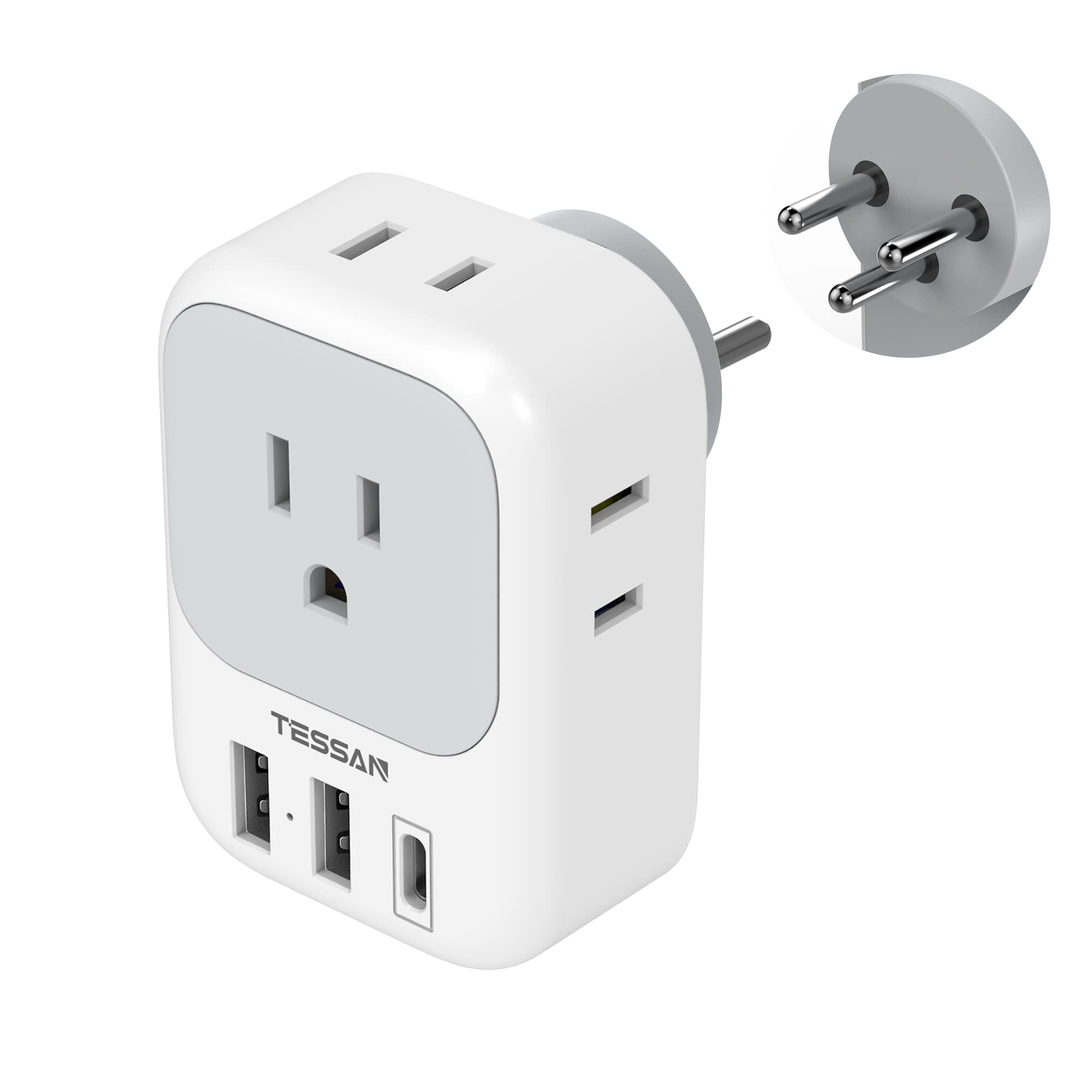Foto 1 | Adaptador De Corriente Tessan Us A Israel Con 4 Salidas, 3 Usb Tipo H - Venta Internacional.