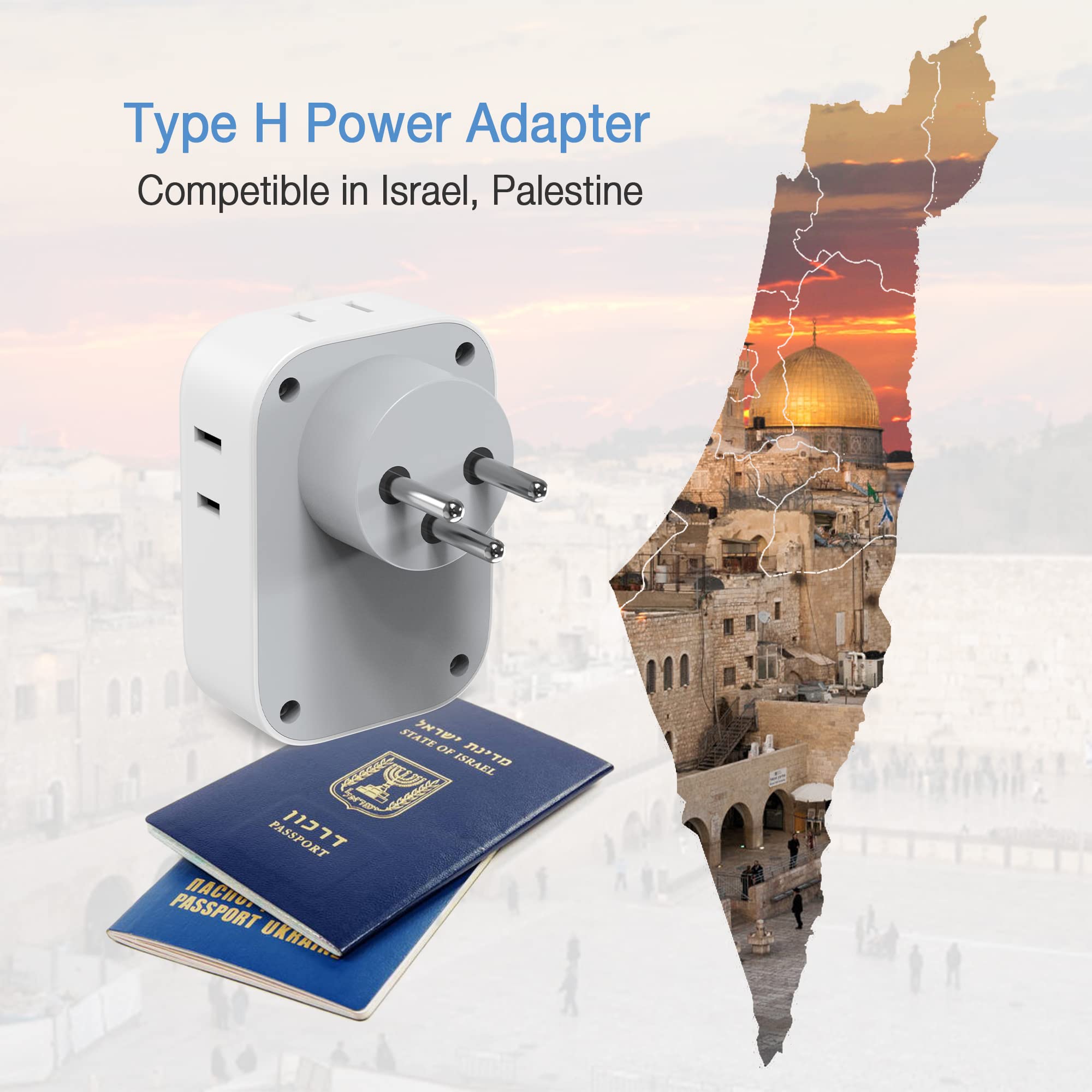 Foto 3 | Adaptador De Corriente Tessan Us A Israel Con 4 Salidas, 3 Usb Tipo H - Venta Internacional.