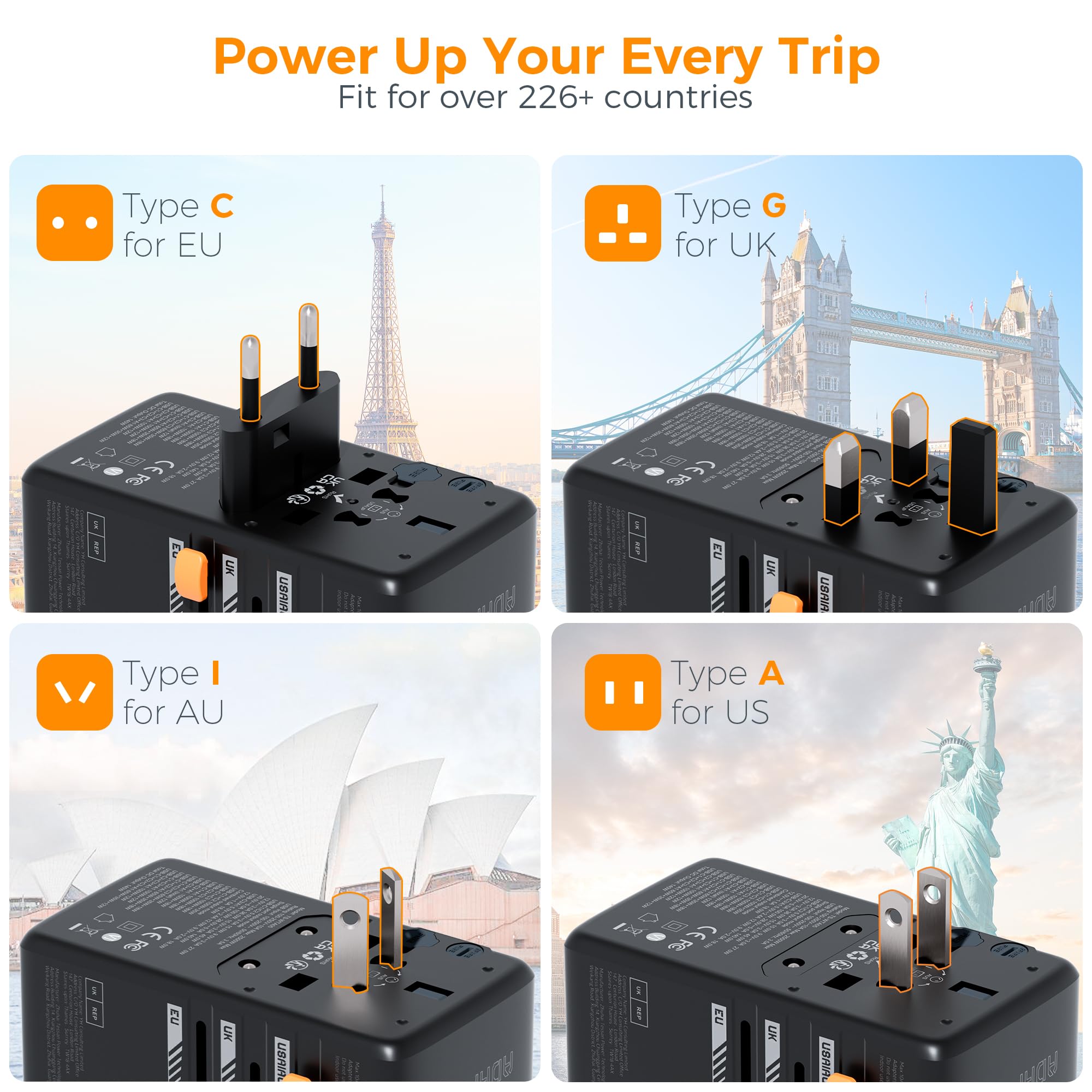 Foto 5 | Adaptador De Viaje Universal Tessan 140 W Gan Con 3 Usb C, 1 Usb A - Venta Internacional.