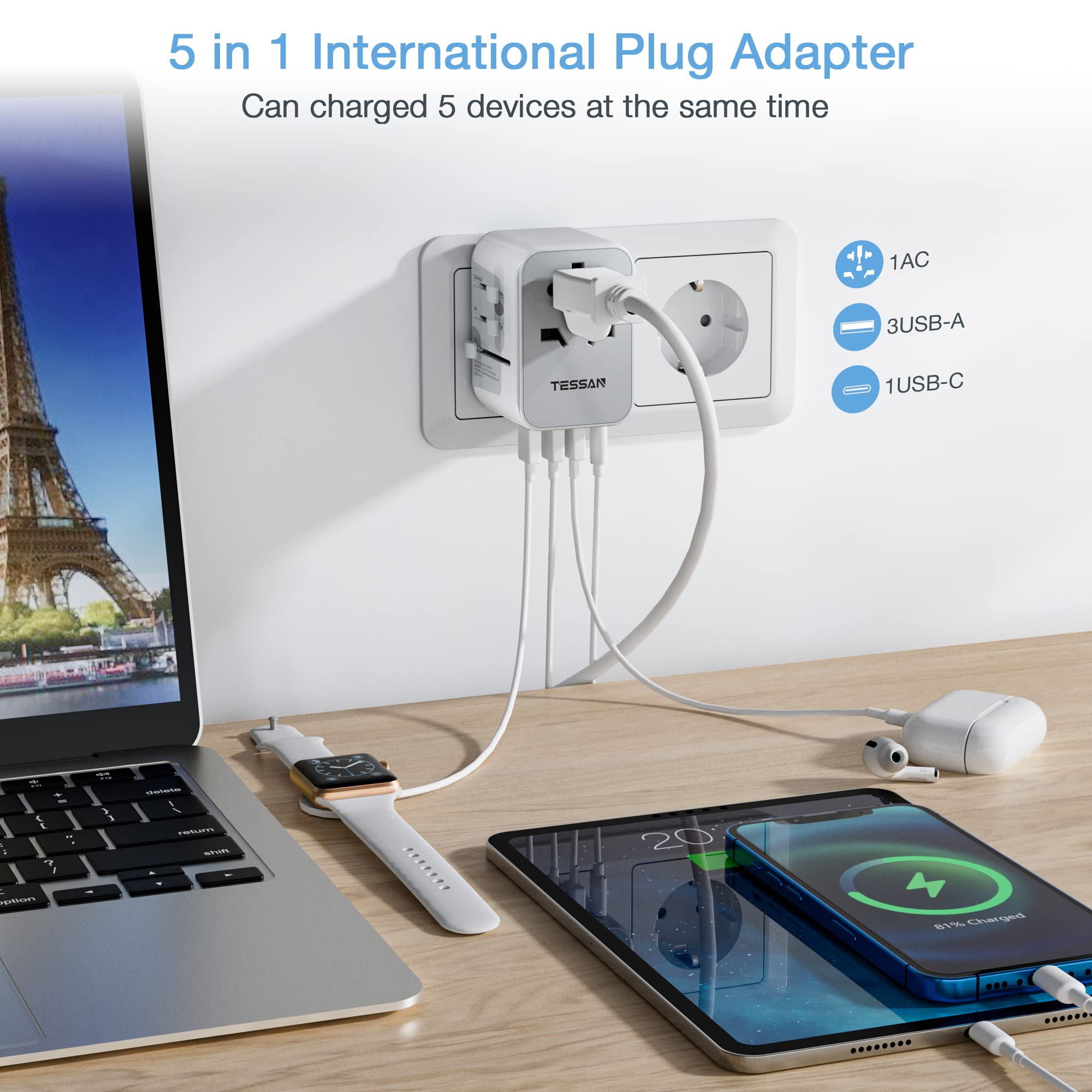 Foto 5 pulgar | Adaptador De Enchufe Tessan International Con 4 Puertos Usb Tipo C/g/a/i - Venta Internacional.