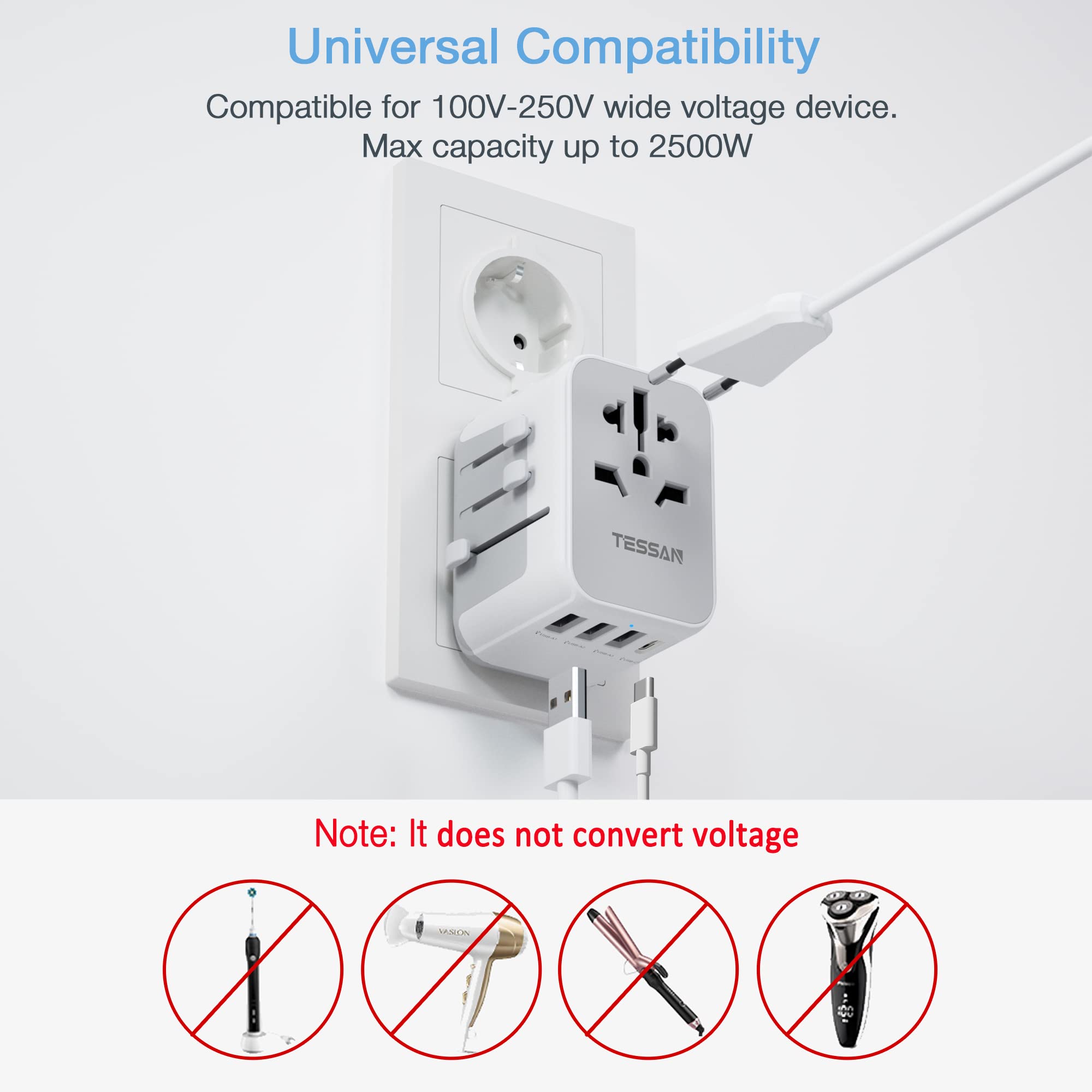 Foto 6 pulgar | Adaptador De Enchufe Tessan International Con 4 Puertos Usb Tipo C/g/a/i - Venta Internacional.