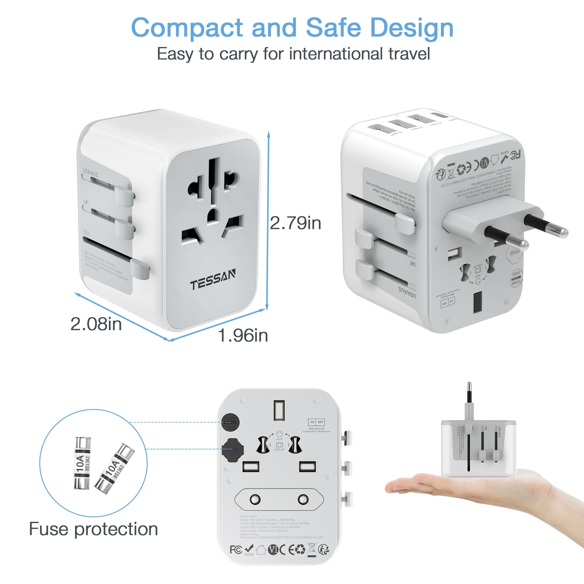 Foto 7 pulgar | Adaptador De Enchufe Tessan International Con 4 Puertos Usb Tipo C/g/a/i - Venta Internacional.