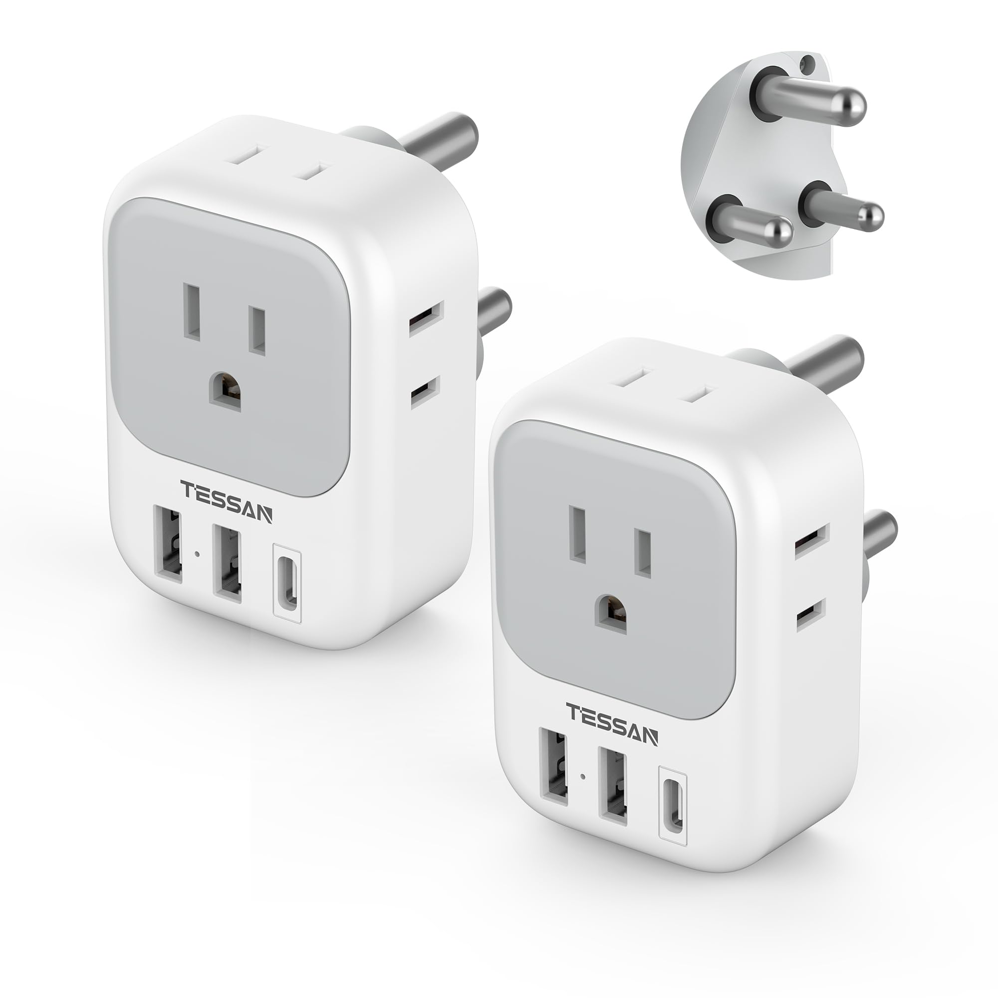 Foto 2 pulgar | Adaptador De Enchufe Tessan Tipo M Con 4 Tomas De Corriente Alterna Y 3 Puertos Usb - Venta Internacional.