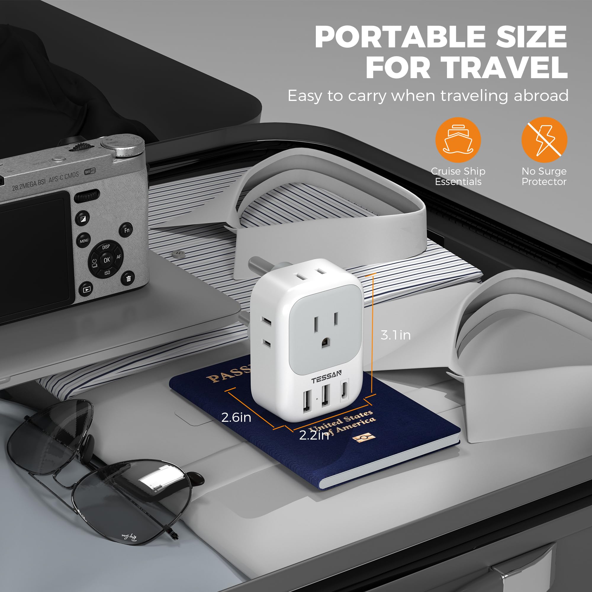 Foto 5 | Adaptador De Enchufe Tessan Tipo M Con 4 Tomas De Corriente Alterna Y 3 Puertos Usb - Venta Internacional.