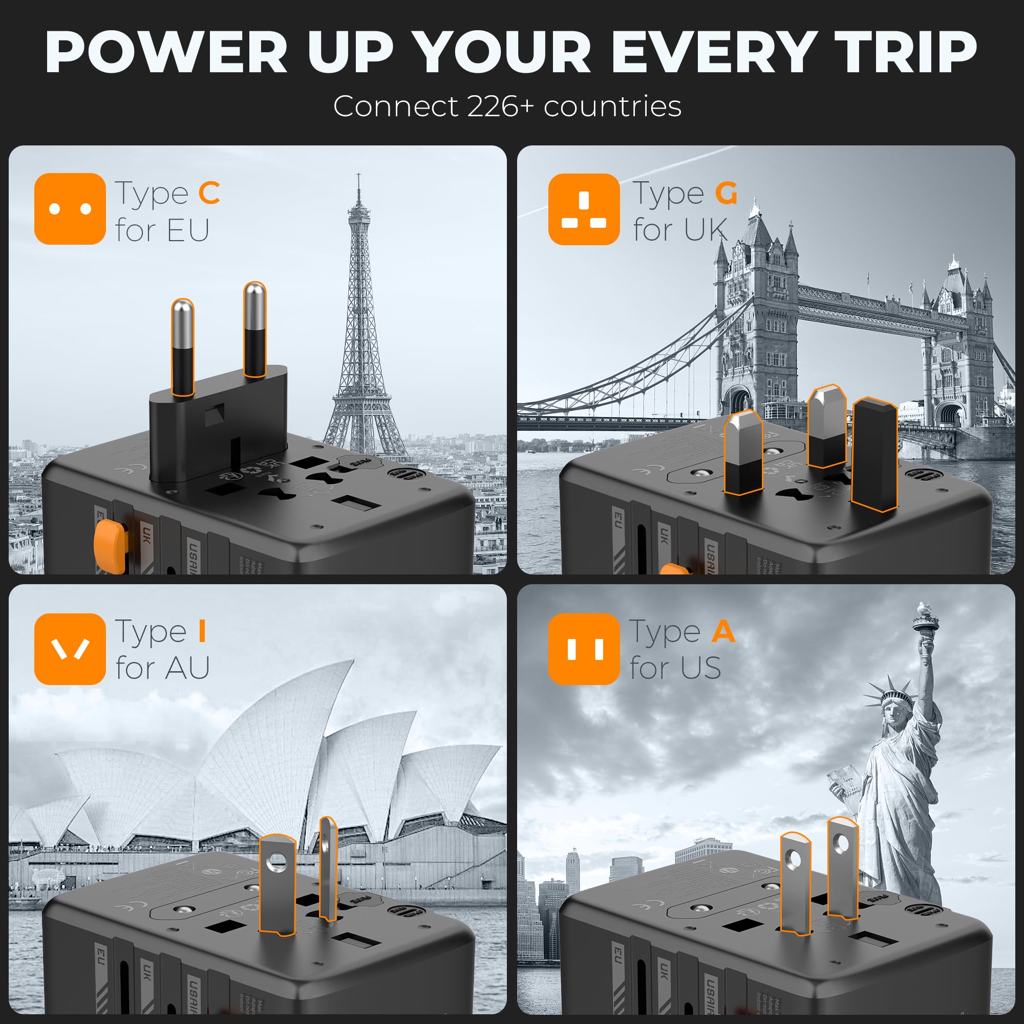 Foto 3 pulgar | Adaptador De Viaje Universal Tessan De 35 W Con 3 Usb C Y 2 Usb A - Venta Internacional.