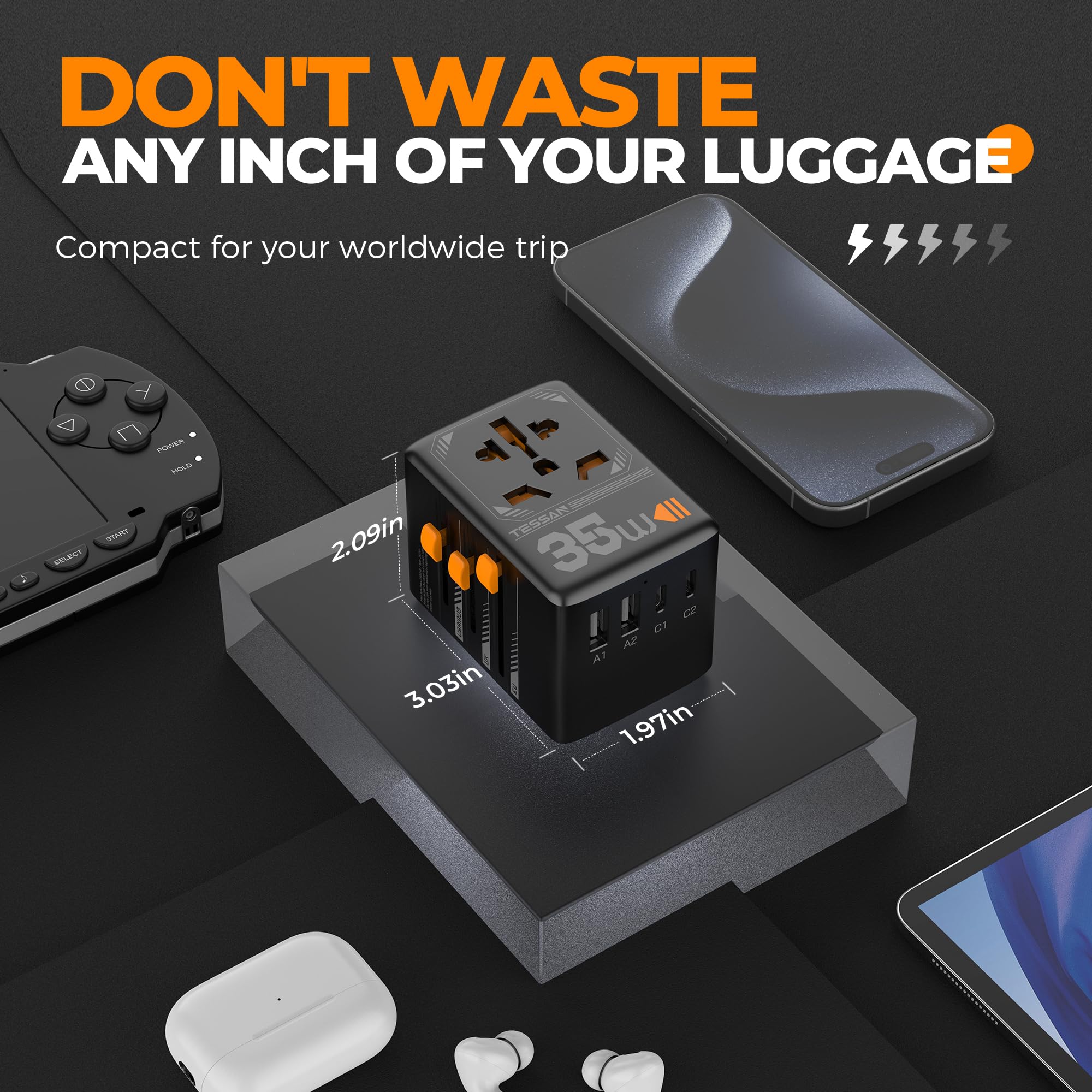 Foto 5 | Adaptador De Viaje Universal Tessan De 35 W Con 3 Usb C Y 2 Usb A - Venta Internacional.