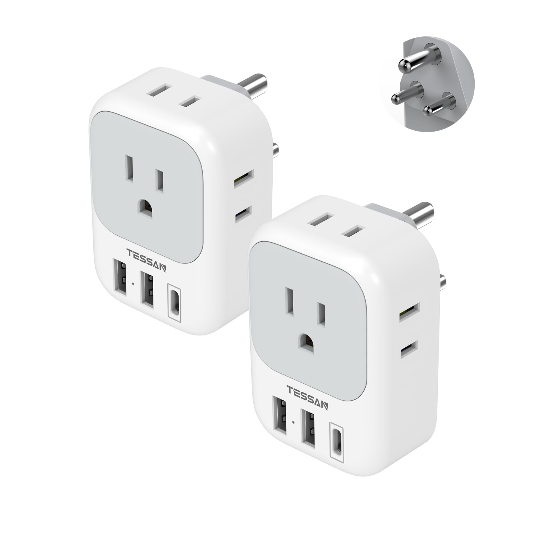 Foto 2 pulgar | Adaptador De Viaje Tessan Tipo D India Plug, Paquete De 2 Con Puertos Usb - Venta Internacional.