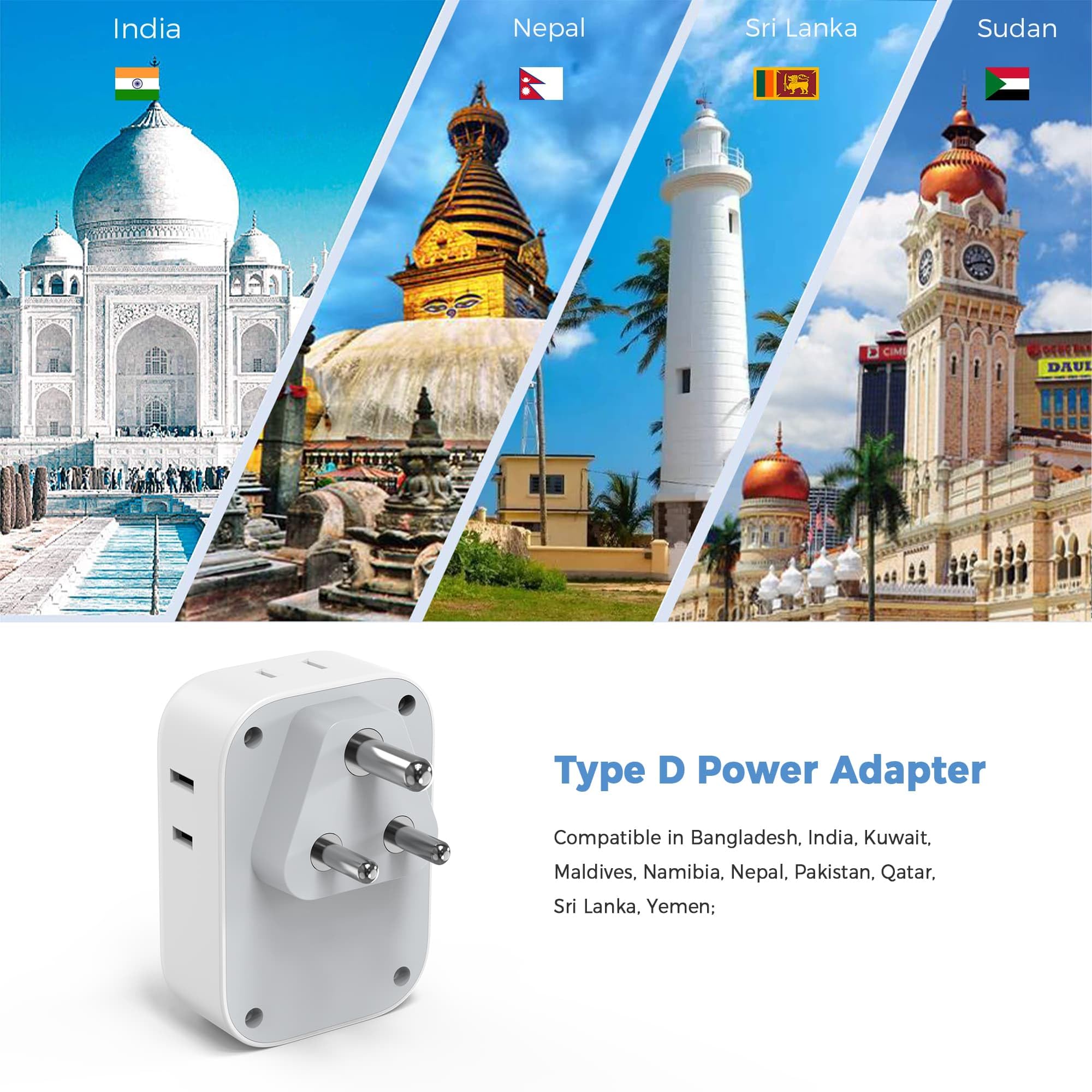Foto 4 pulgar | Adaptador De Viaje Tessan Tipo D India Plug, Paquete De 2 Con Puertos Usb - Venta Internacional.