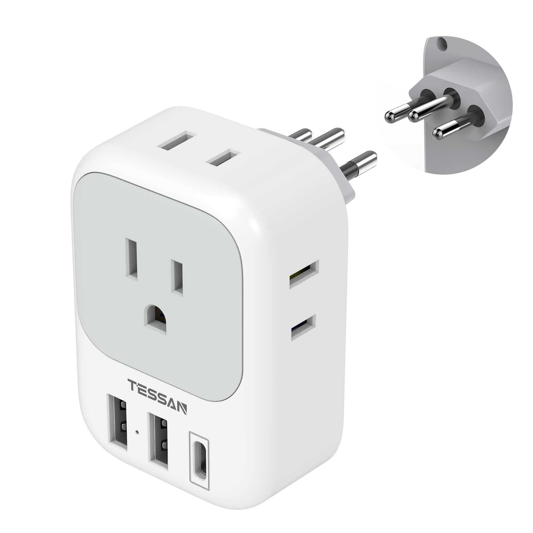 Foto 2 pulgar | Adaptador De Corriente Tessan Us A Brasil Con 4 Salidas, 3 Usb Tipo N - Venta Internacional.