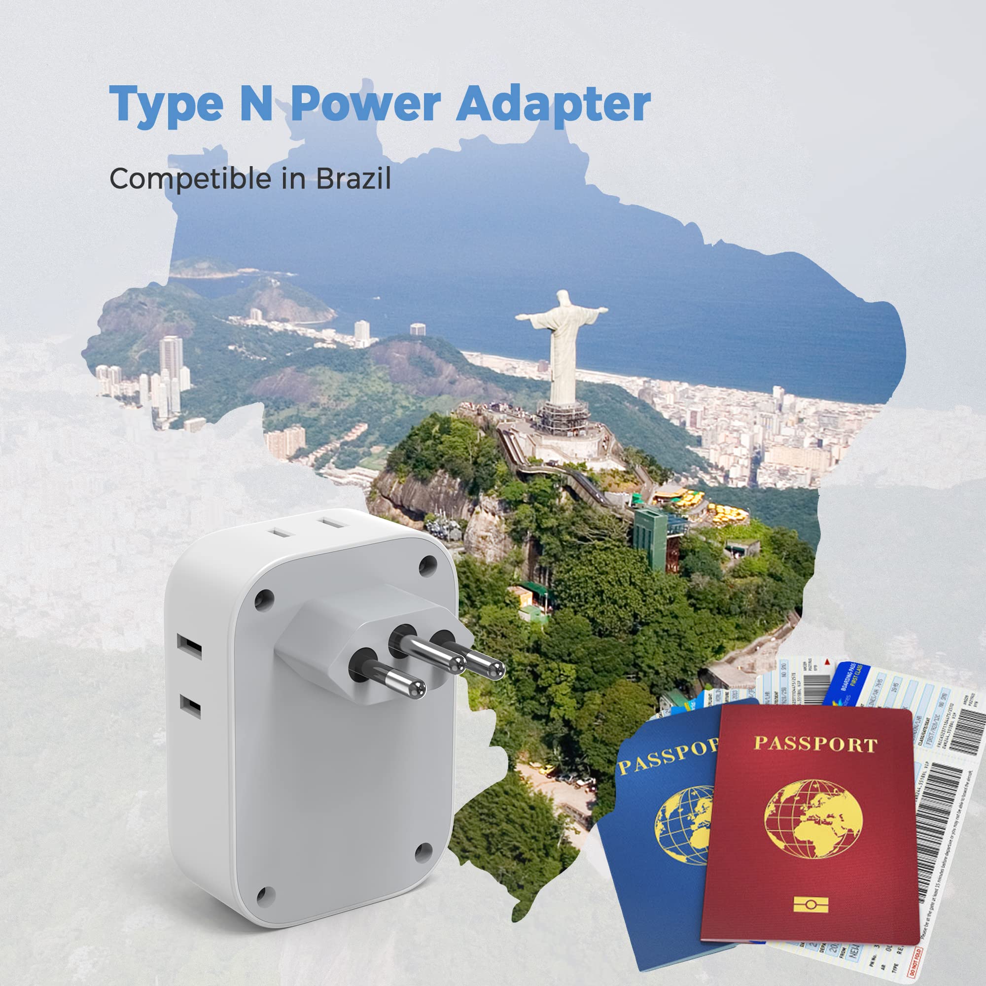 Foto 4 pulgar | Adaptador De Corriente Tessan Us A Brasil Con 4 Salidas, 3 Usb Tipo N - Venta Internacional.
