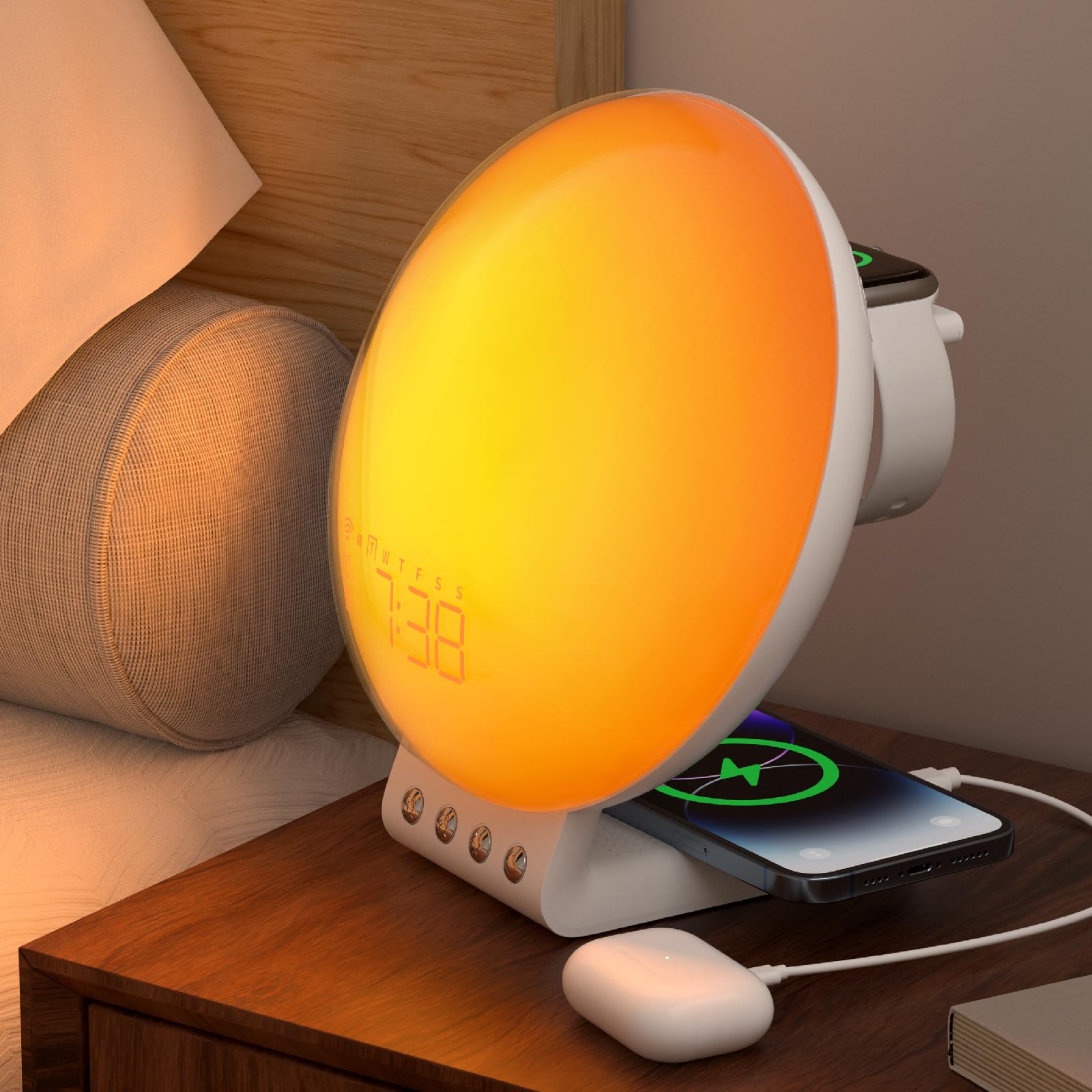 Foto 2 pulgar | Despertador Sunrise Dekala Con Carga Inalámbrica Para Iphone 14, 13, 12, Apple Watch Airpods, Samsung - Venta Inter