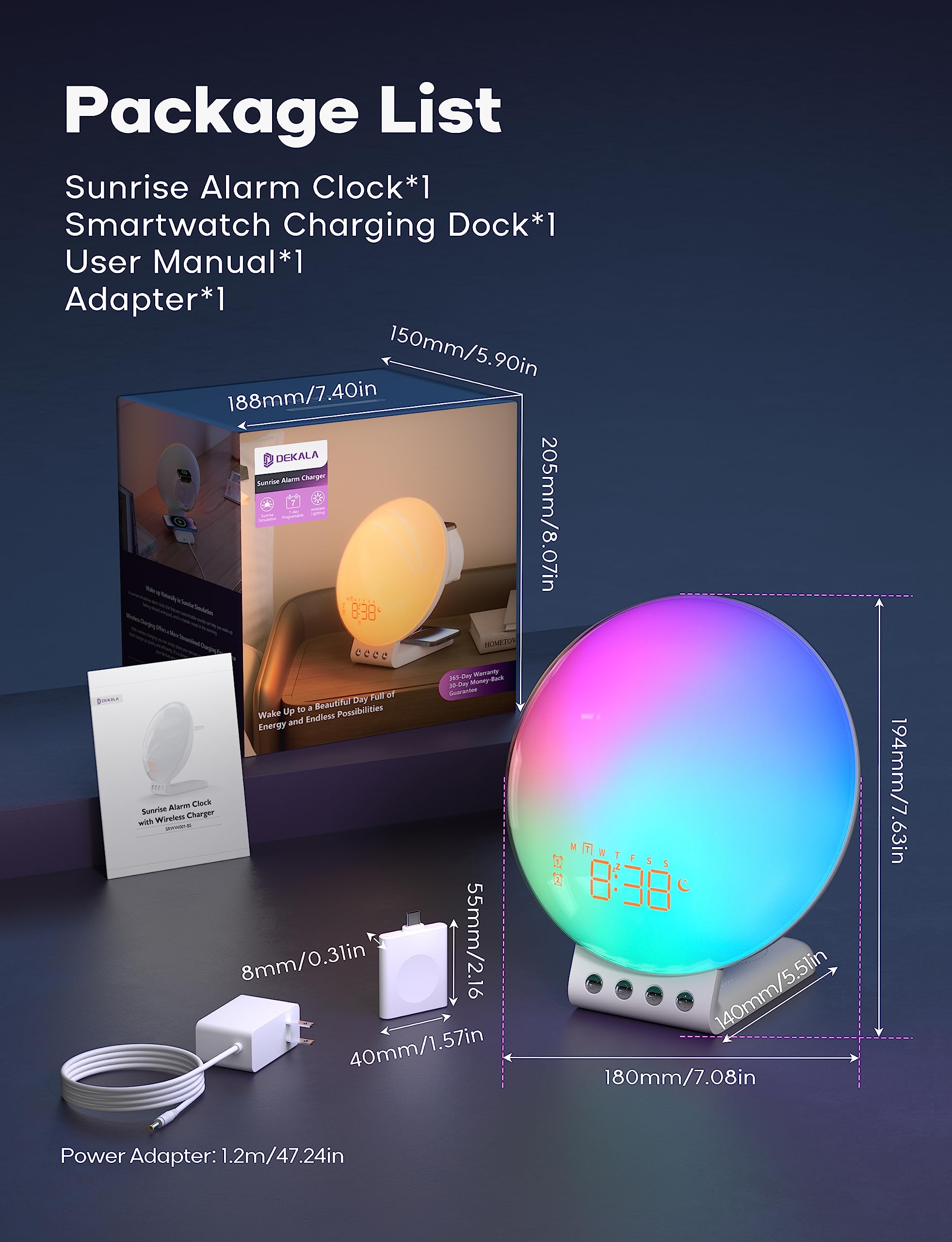 Foto 7 | Despertador Sunrise Dekala Con Carga Inalámbrica Para Iphone 14, 13, 12, Apple Watch Airpods, Samsung - Venta Inter