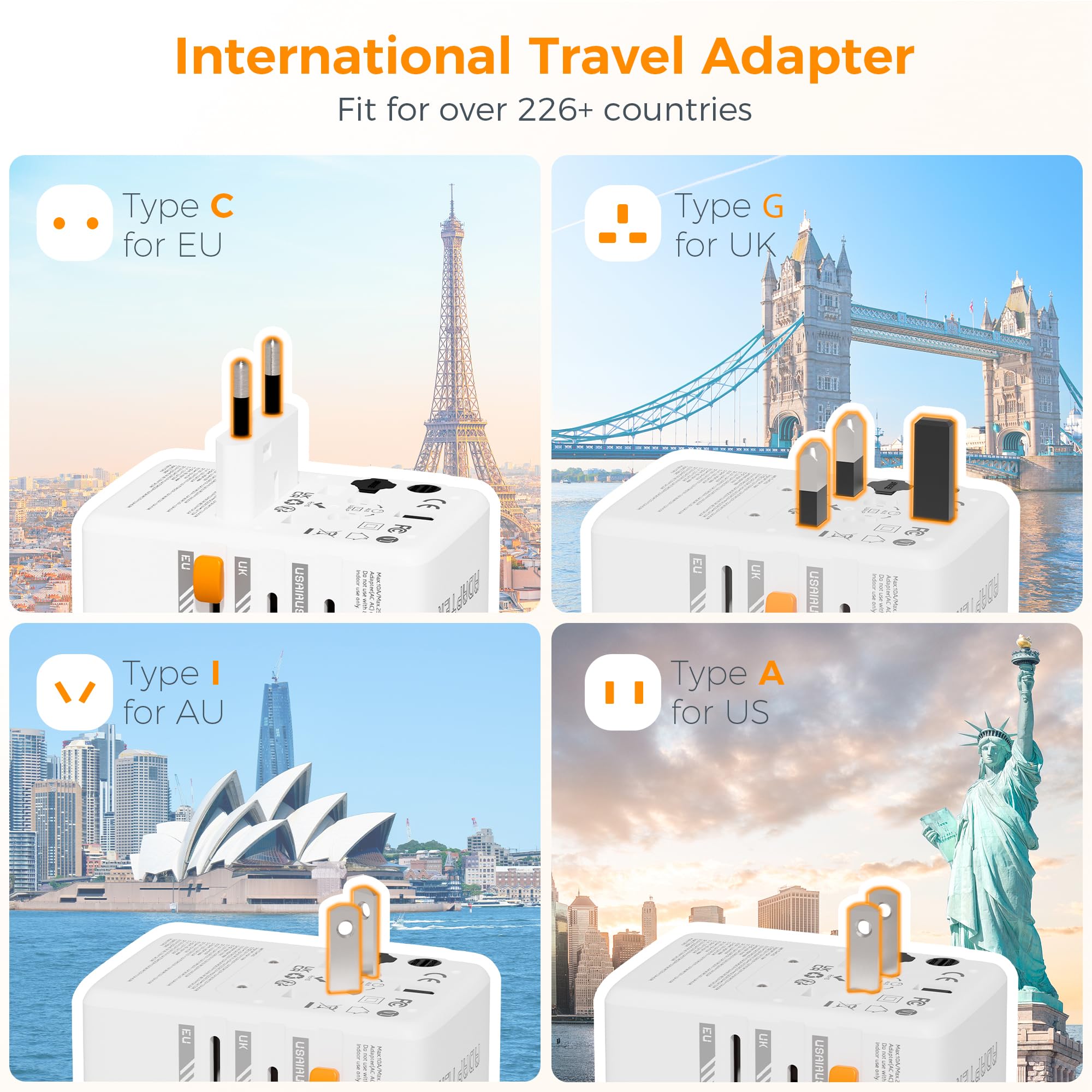 Foto 3 pulgar | Adaptador De Viaje Universal Tessan 65w Gan Con 4 Puertos Usb - Venta Internacional.