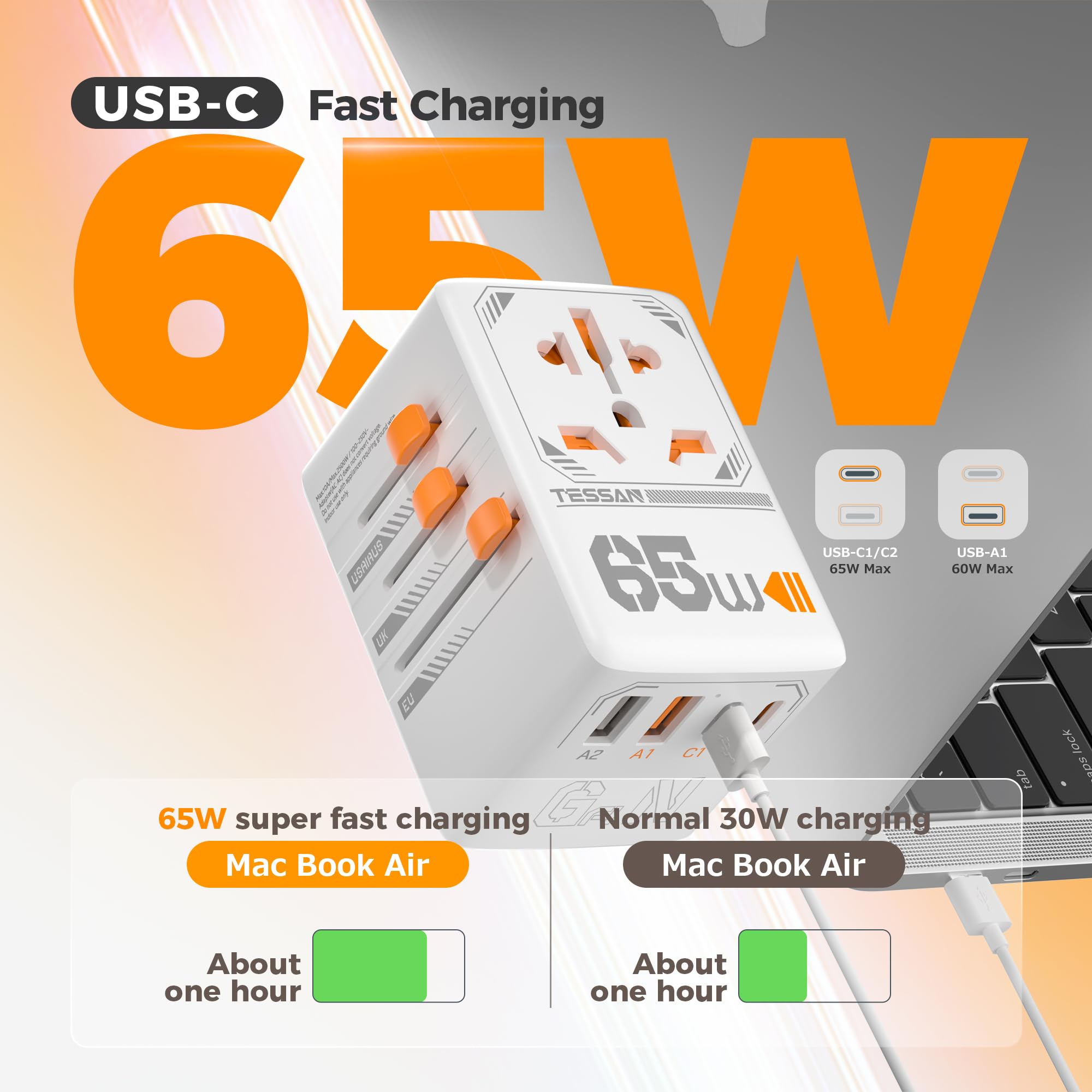 Foto 4 pulgar | Adaptador De Viaje Universal Tessan 65w Gan Con 4 Puertos Usb - Venta Internacional.