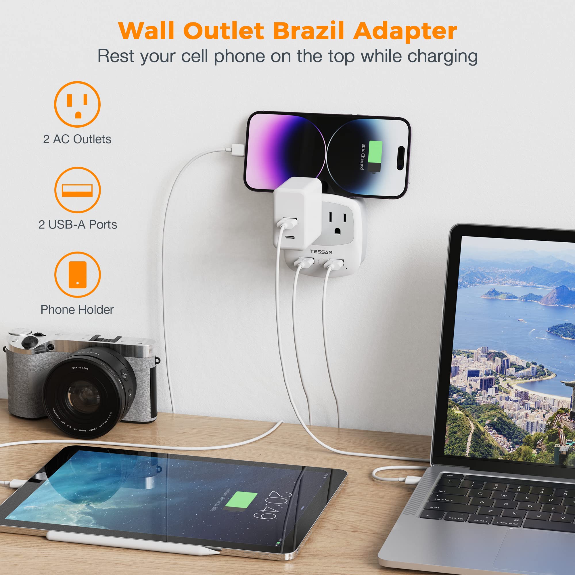 Foto 3 pulgar | Adaptador De Corriente Tessan De Ee. Uu. A Brasil Tipo N Con 2 Salidas, 2 Usb - Venta Internacional.