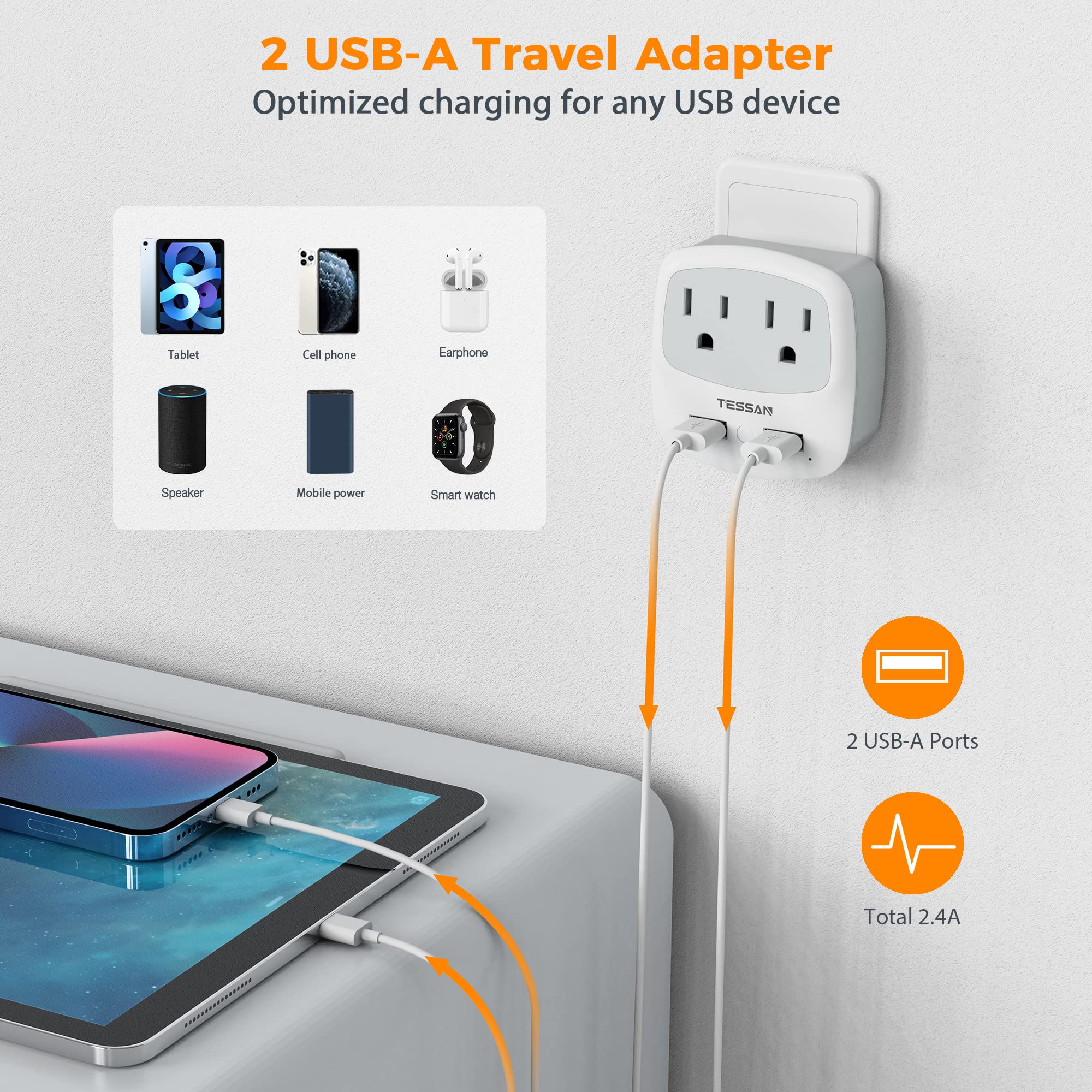 Foto 5 pulgar | Adaptador De Corriente Tessan De Ee. Uu. A Brasil Tipo N Con 2 Salidas, 2 Usb - Venta Internacional.