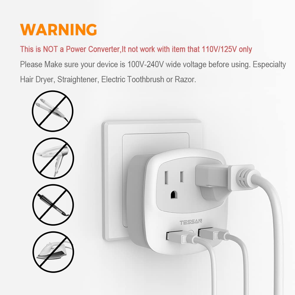 Foto 5 | Adaptador De Corriente Tessan De Ee. Uu. A Brasil Tipo N Con 2 Salidas, 2 Usb - Venta Internacional.