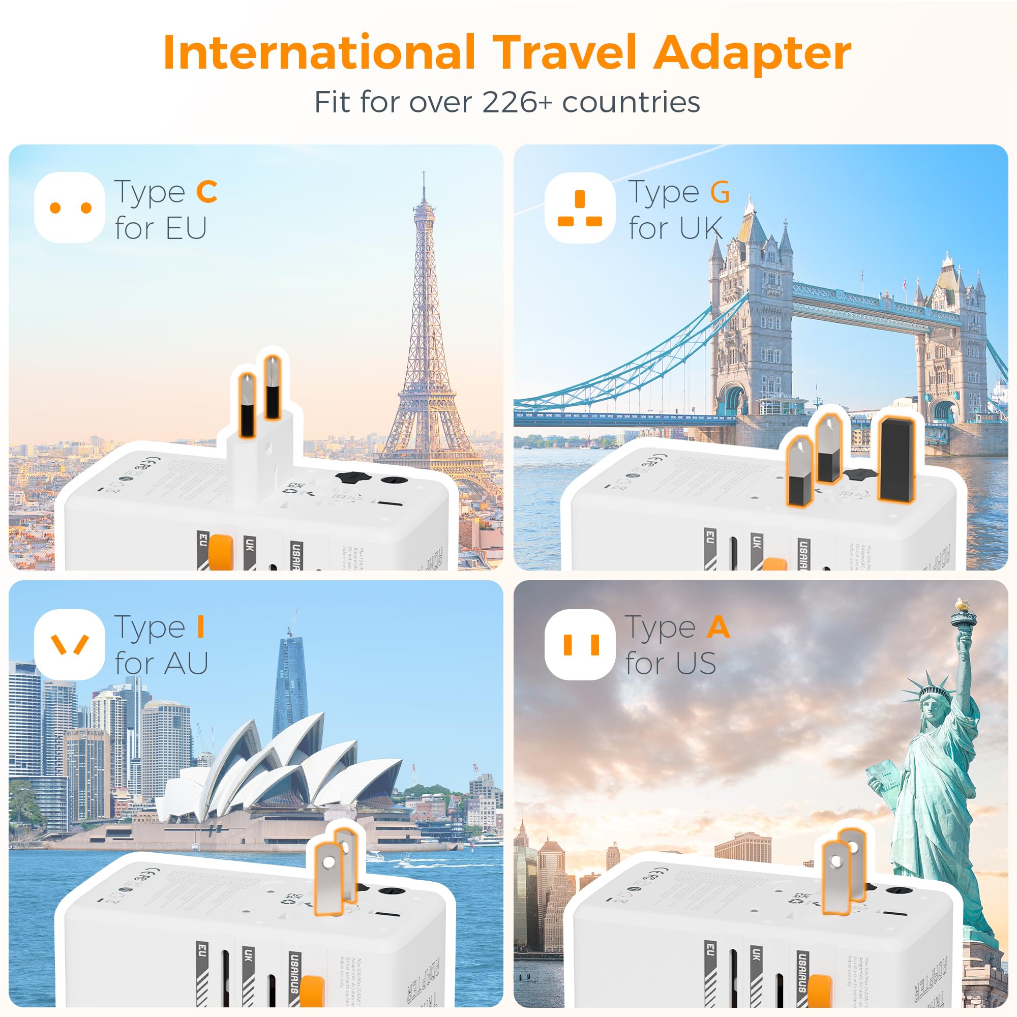 Foto 3 pulgar | Adaptador De Viaje Universal Tessan 100 W Gan Con 2 Usb C 2 Usb A - Venta Internacional.