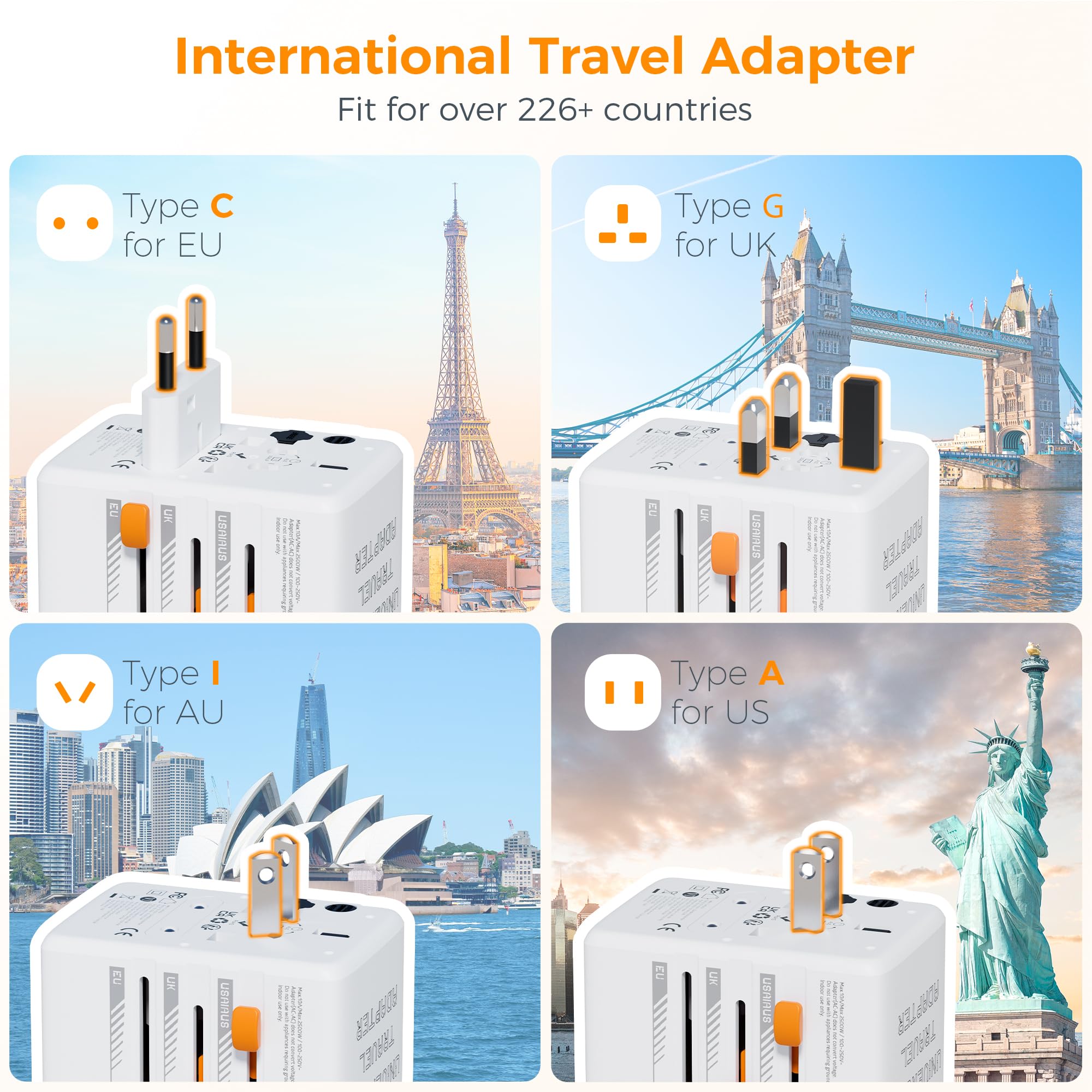 Foto 3 pulgar | Adaptador De Viaje Tessan 35 W Universal Con 3 Usb C Y 2 Usb A - Venta Internacional.
