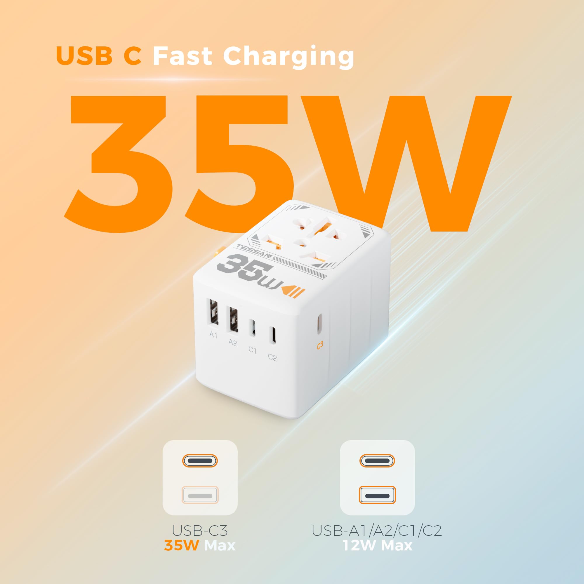 Foto 4 pulgar | Adaptador De Viaje Tessan 35 W Universal Con 3 Usb C Y 2 Usb A - Venta Internacional.