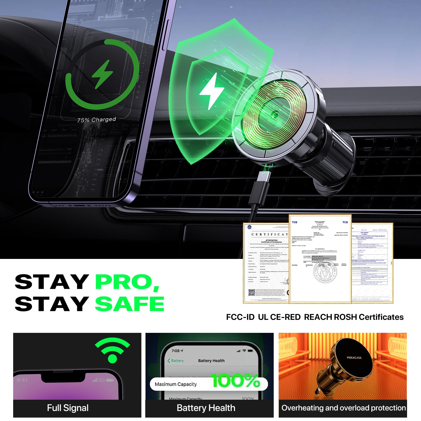 Foto 4 | Cargador De Coche Miracase Para Carga Rápida Magsafe De 15 W - Venta Internacional.