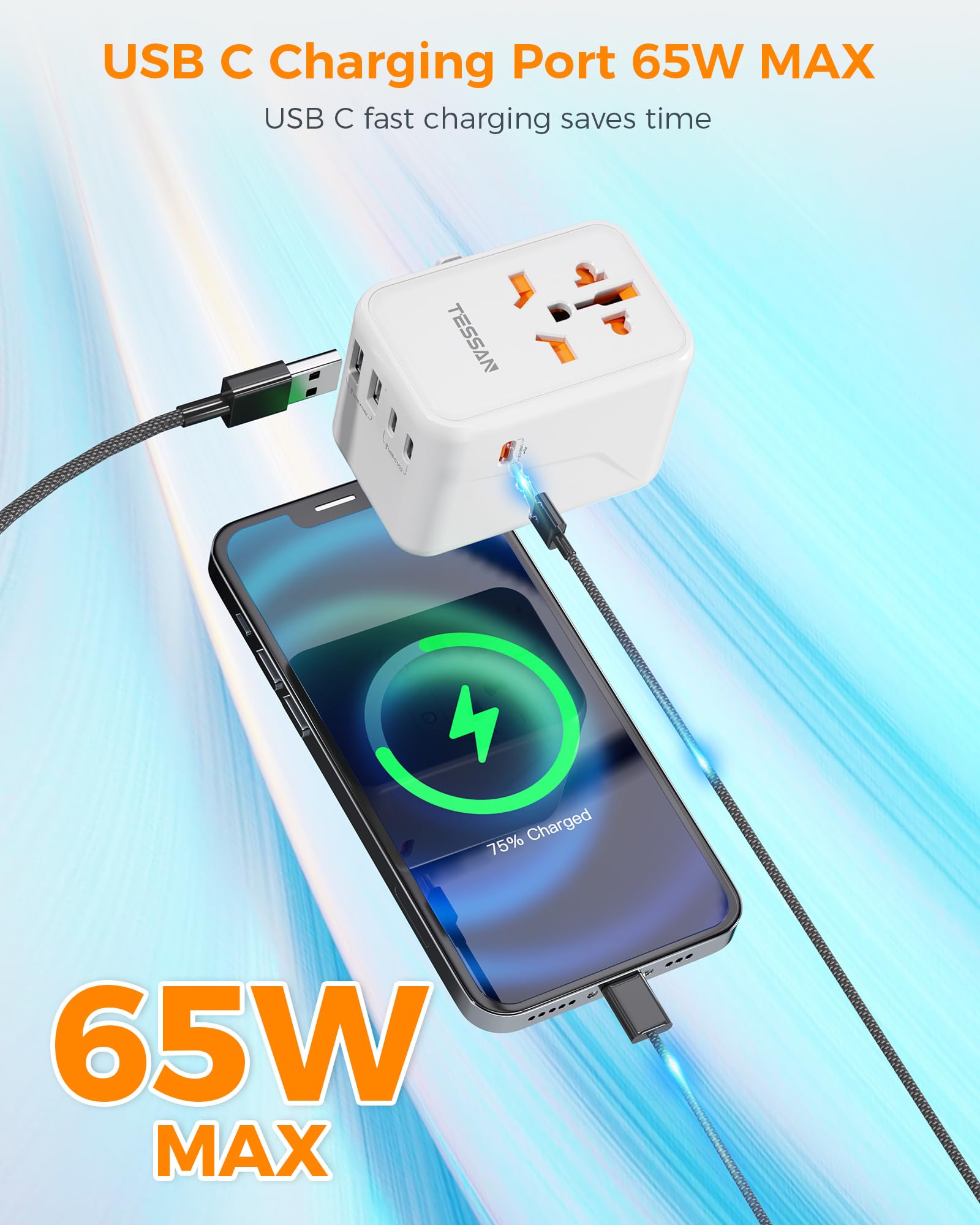 Foto 5 pulgar | Adaptador De Viaje Tessan Universal Gan 65w Con 3 Usb C Y 2 Usb A - Venta Internacional.