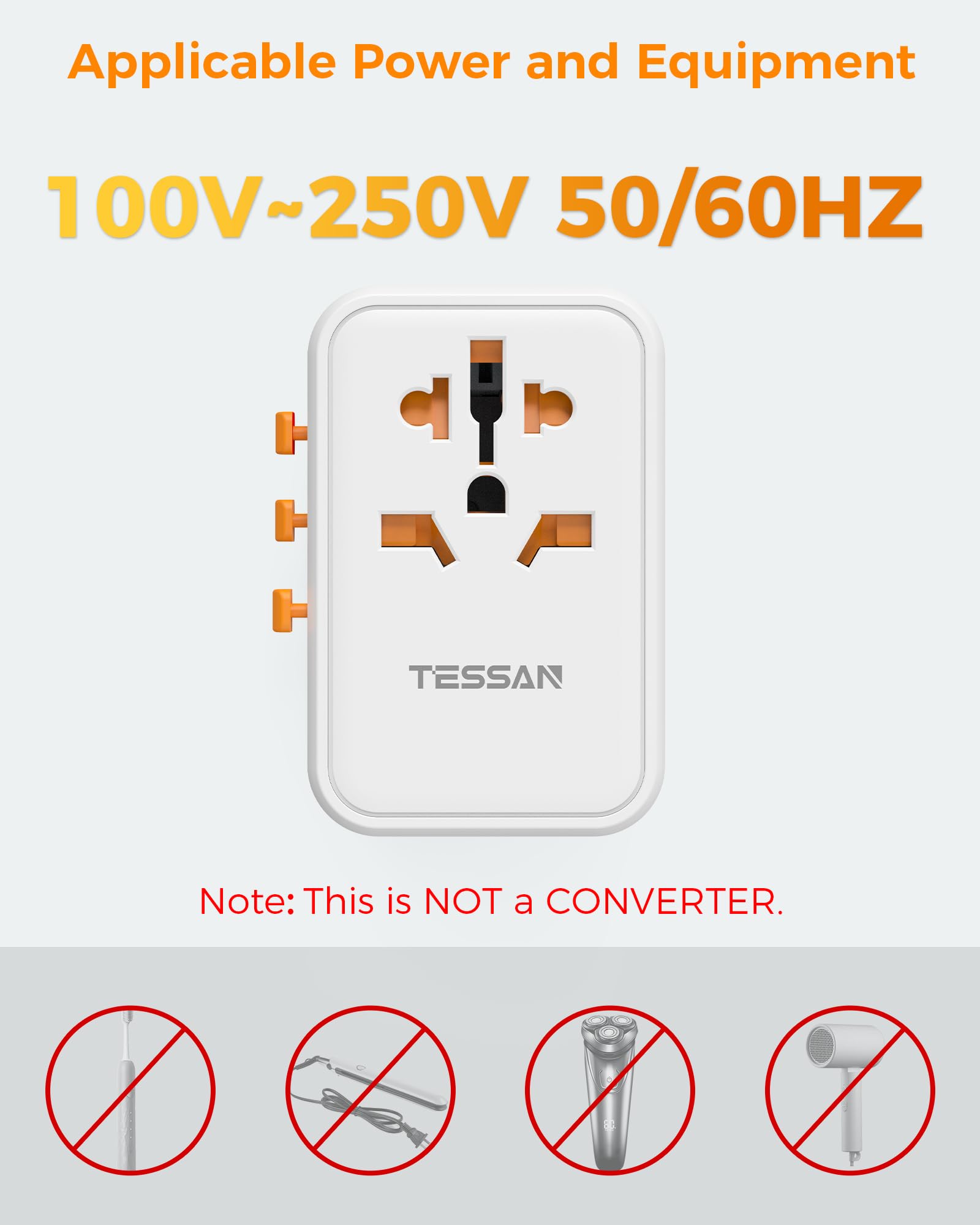 Foto 6 | Adaptador De Viaje Tessan Universal Gan 65w Con 3 Usb C Y 2 Usb A - Venta Internacional.