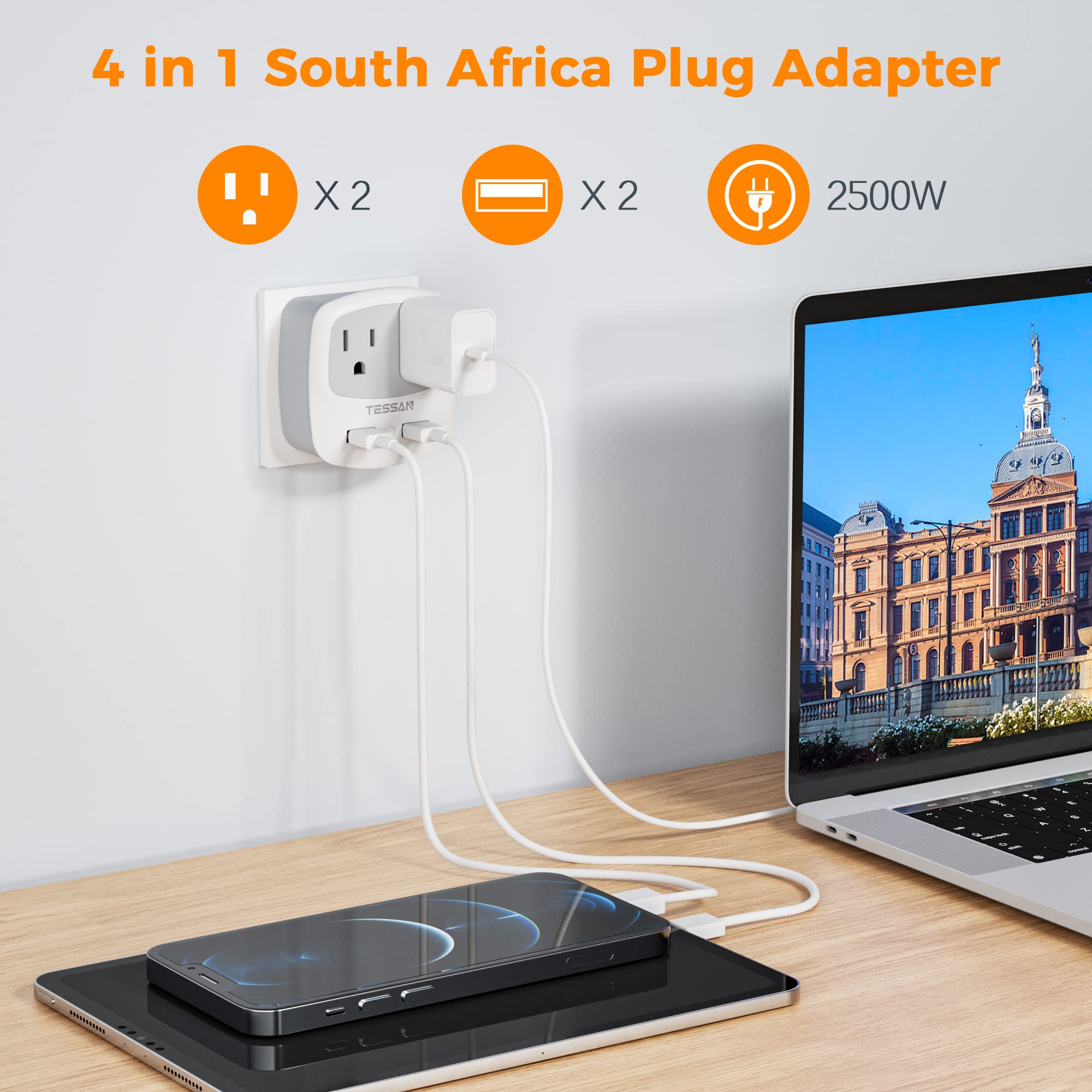 Foto 3 pulgar | Adaptador De Corriente Tessan Tipo M, Adaptador De Viaje Con 2 Puertos Usb - Venta Internacional.