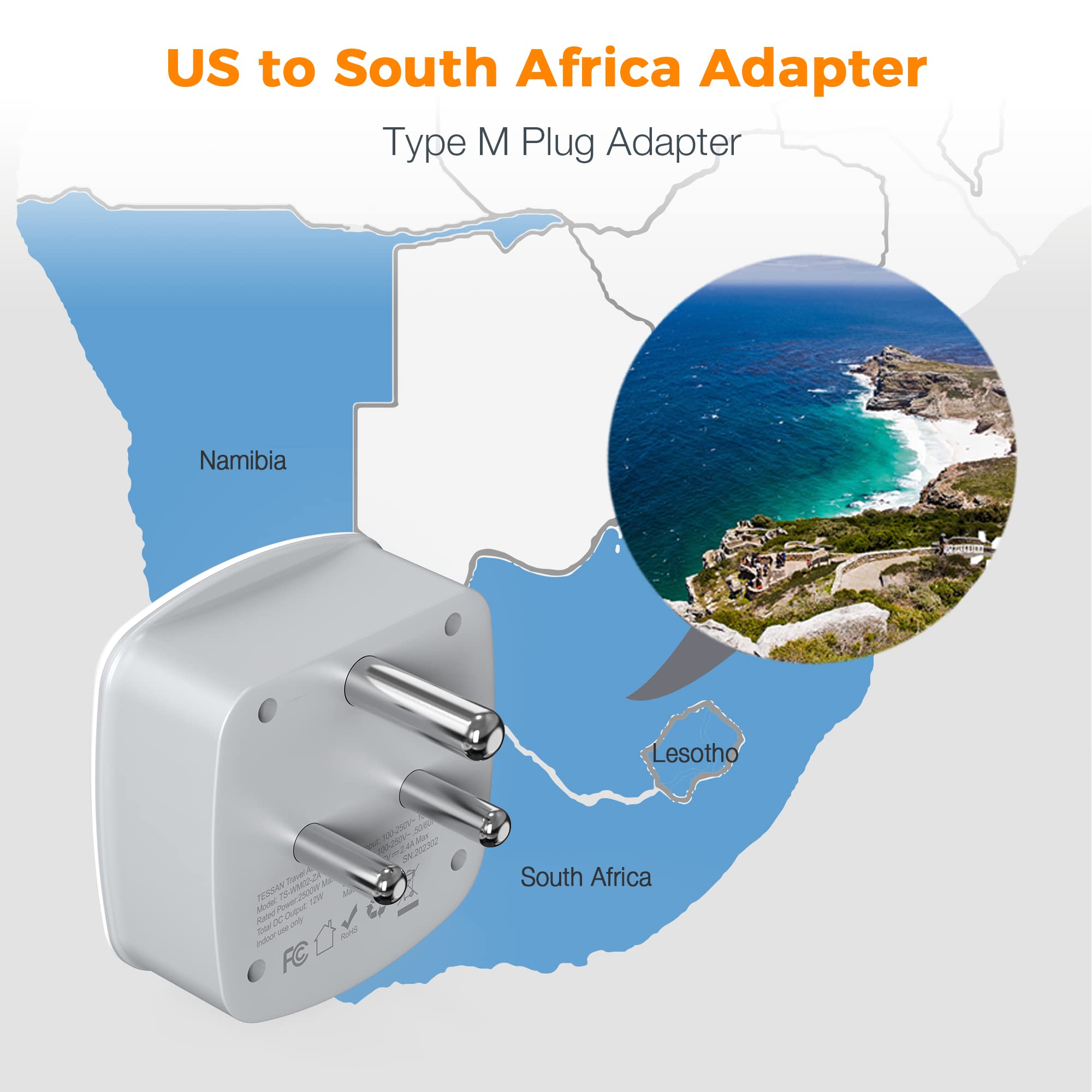 Foto 4 pulgar | Adaptador De Corriente Tessan Tipo M, Adaptador De Viaje Con 2 Puertos Usb - Venta Internacional.