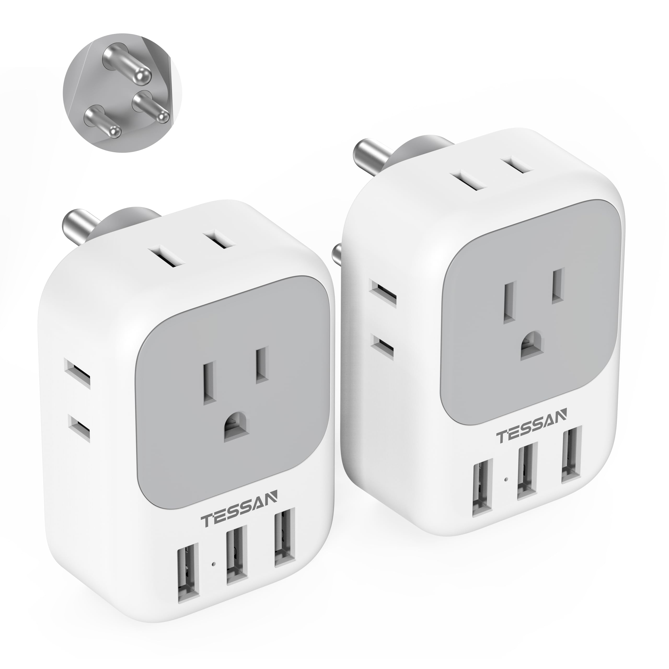 Foto 1 | Adaptador De Enchufe Tessan Tipo D De Ee. Uu. A India Con 4 Tomas De Corriente Alterna Y 3 Usb - Venta Internacional.