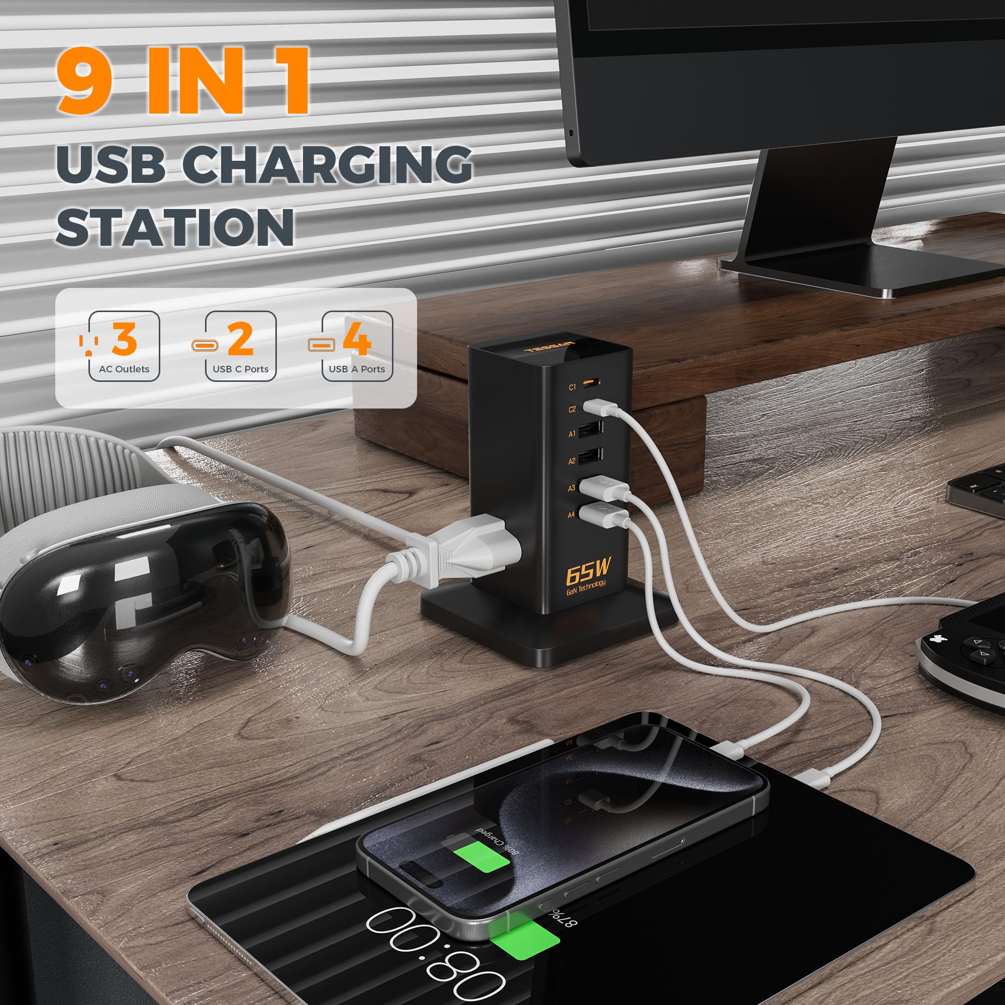 Foto 3 pulgar | Estación De Carga De Escritorio Tessan, Cargador Rápido Usb De 65 W Y 6 Puertos - Venta Internacional.