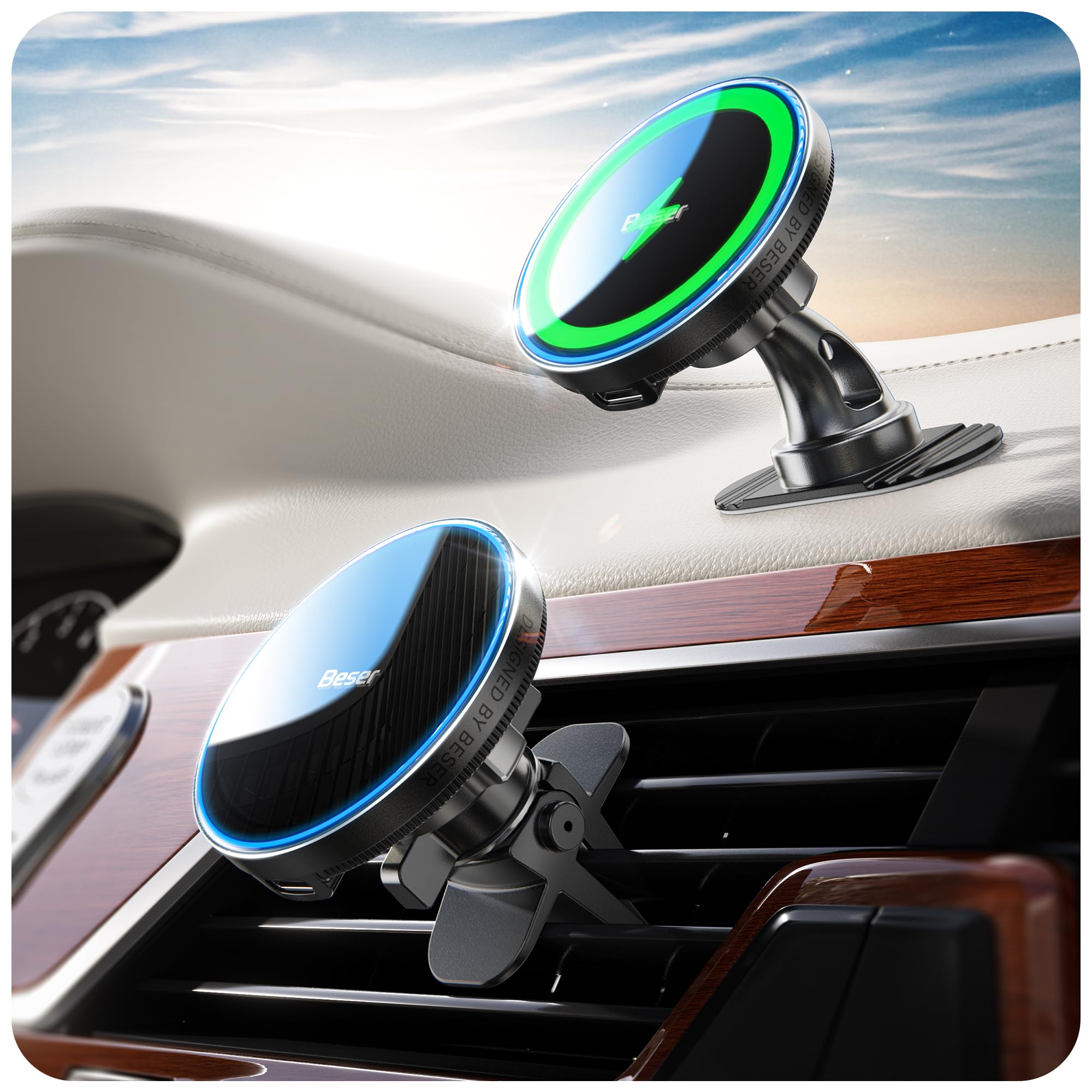 Cargador Magsafe Para Coche Beser Inalámbrico De 15 W Para Iphone, Negro - Venta Internacional. $547