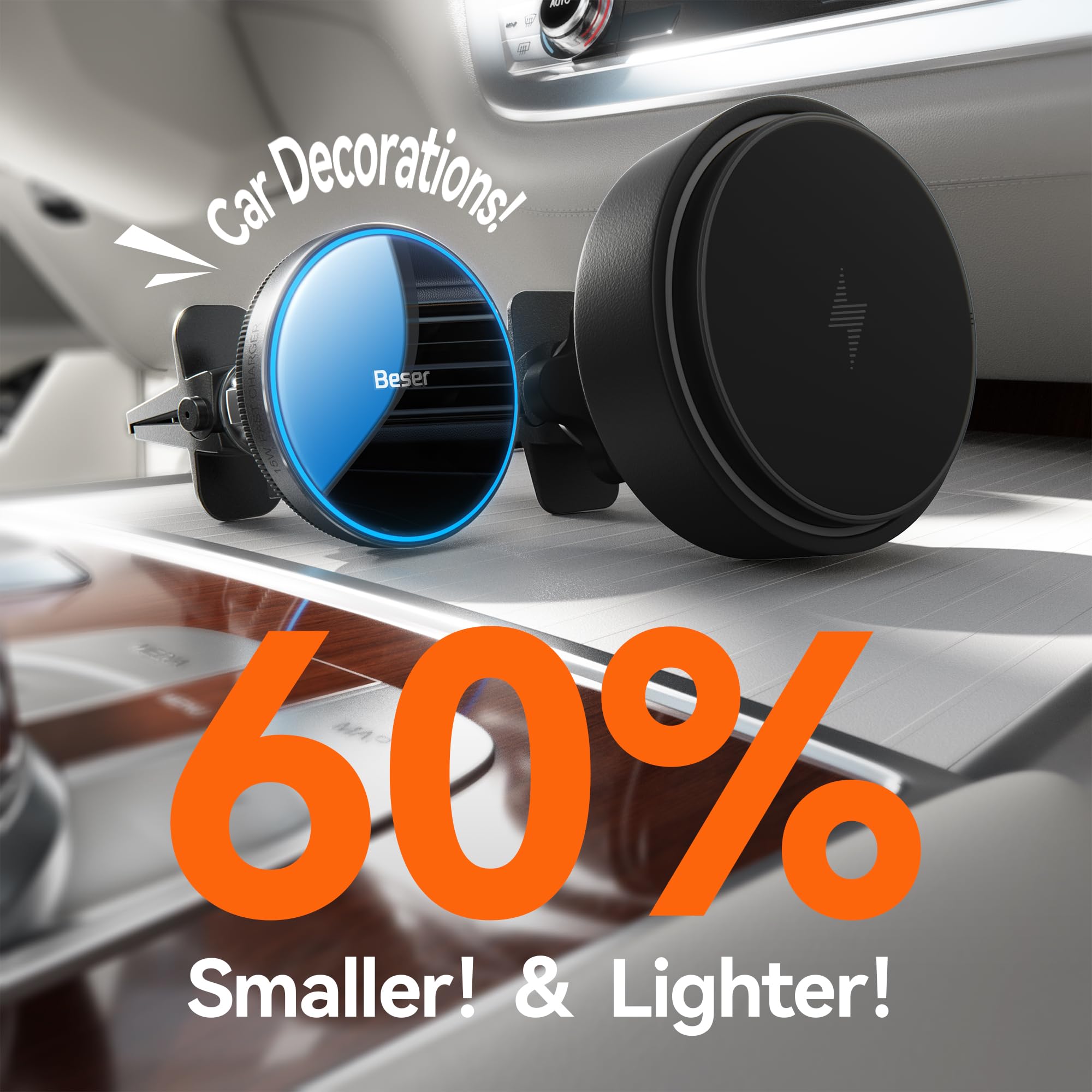 Foto 3 pulgar | Cargador Magsafe Para Coche Beser Inalámbrico De 15 W Para Iphone, Negro - Venta Internacional.