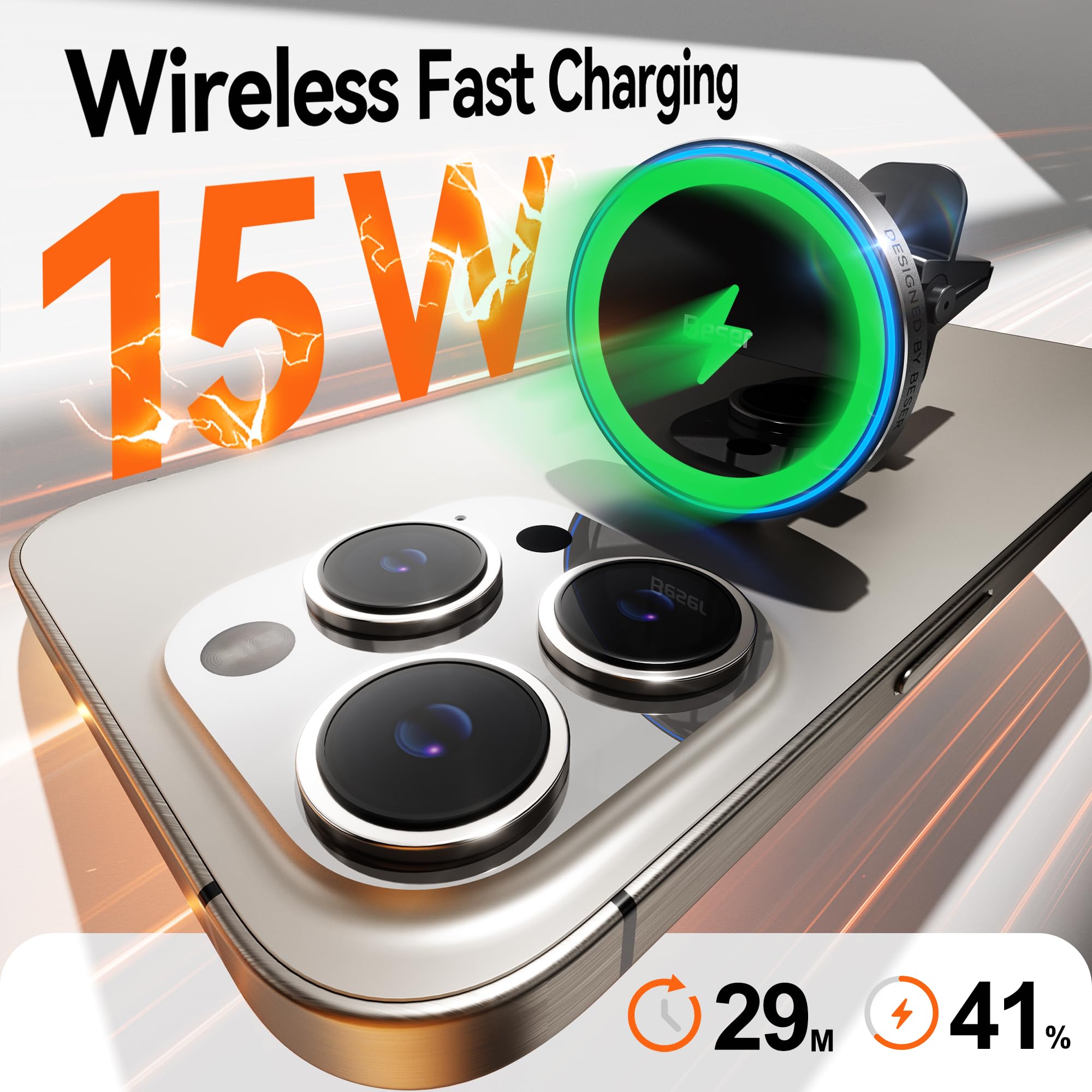 Foto 5 pulgar | Cargador Magsafe Para Coche Beser Inalámbrico De 15 W Para Iphone, Negro - Venta Internacional.