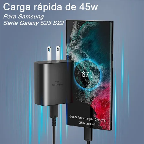Foto 3 pulgar | Cargador Tipo C De 45w Para Samsung S23 S24 Ultra 2 Piezas