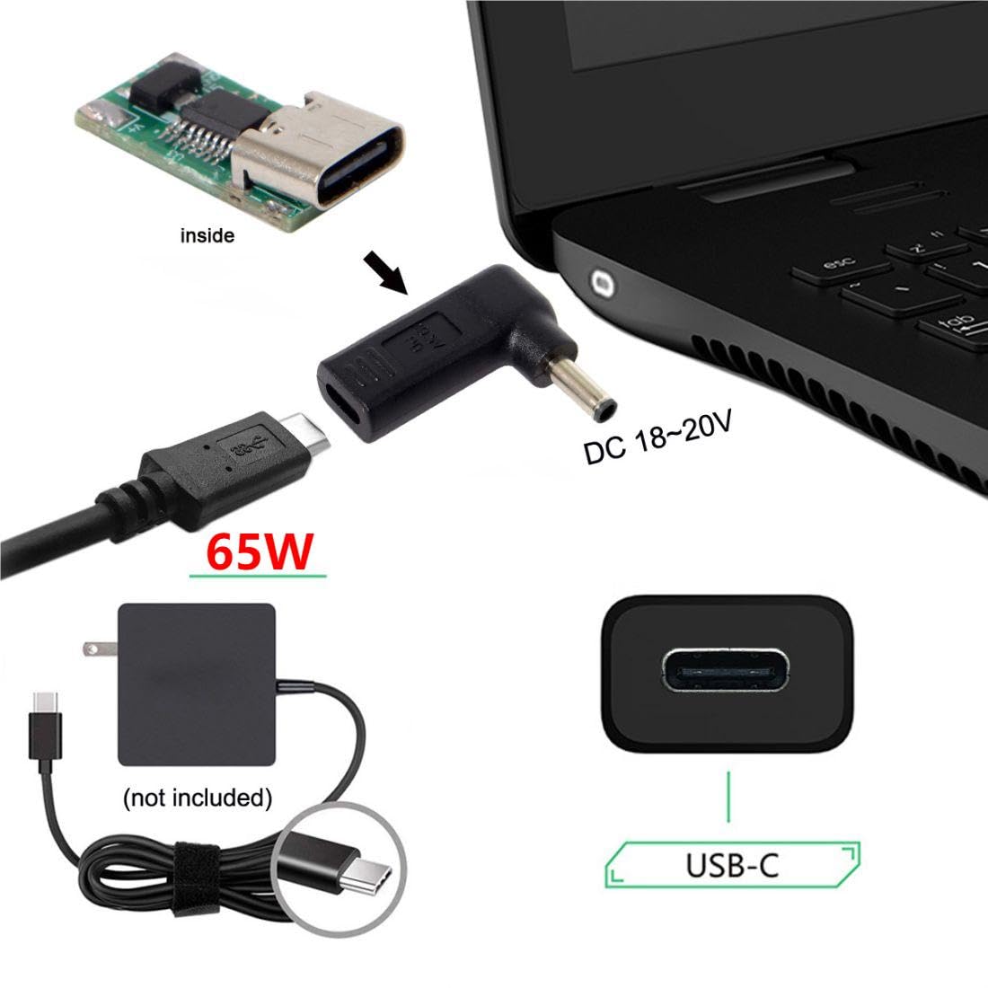 Foto 3 pulgar | Adaptador Conversor Chenyang Usb C A Dc 4.5x3.0 Mm Pd 65w - Venta Internacional.