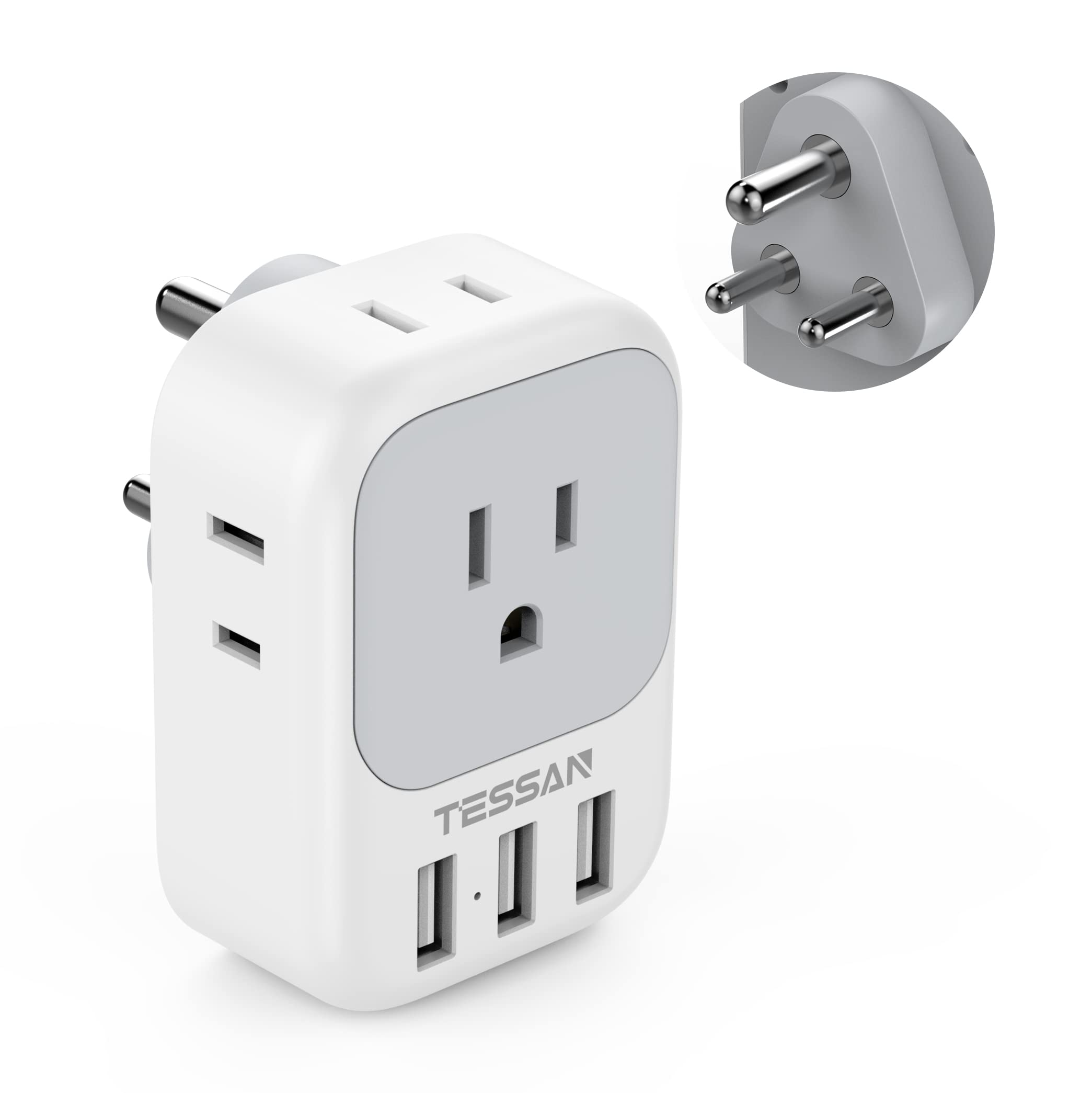Foto 2 pulgar | Adaptador De Enchufe Tessan De Ee. Uu. A India Tipo D Con 4 Tomas De Corriente Alterna Y 3 Usb - Venta Internacional.