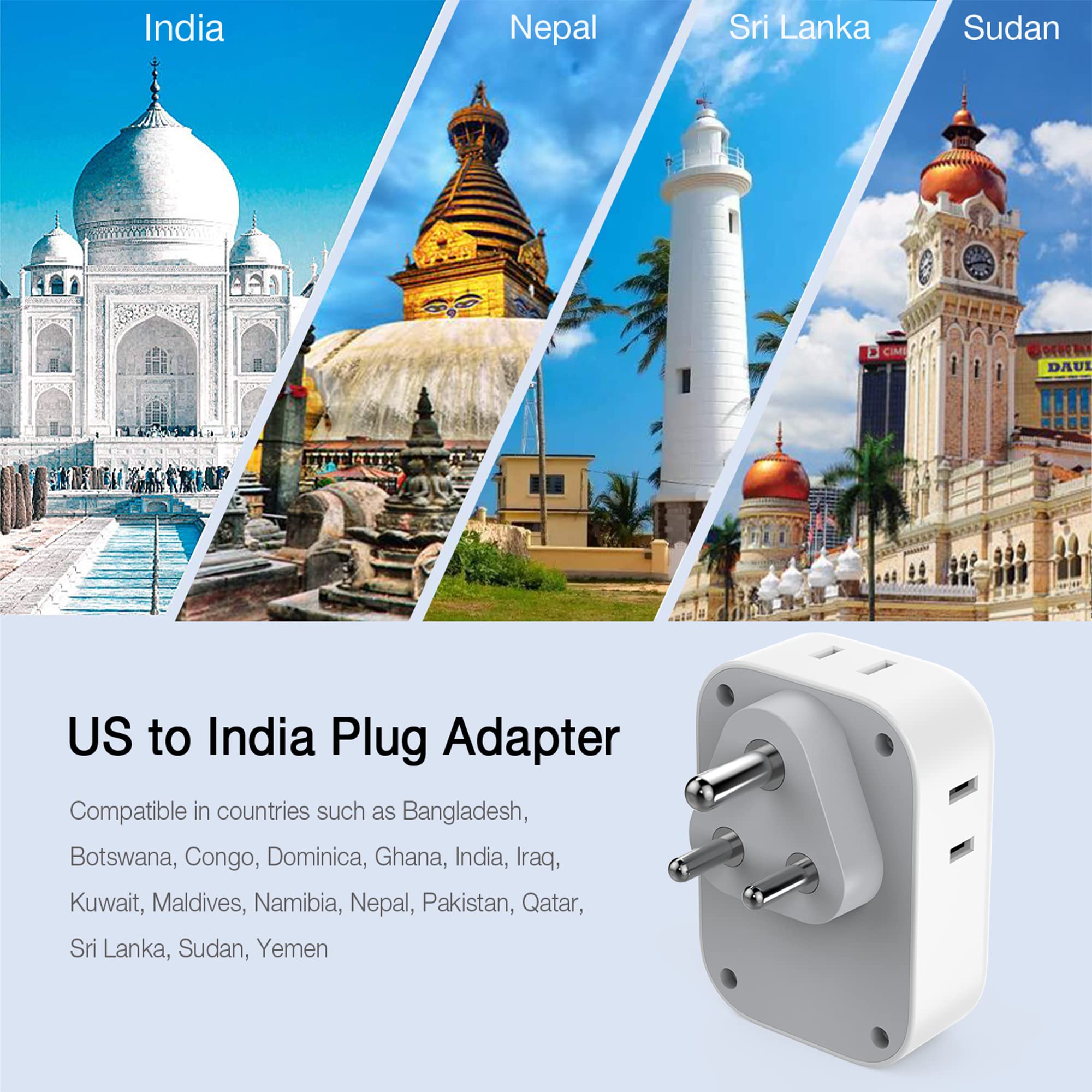 Foto 3 pulgar | Adaptador De Enchufe Tessan De Ee. Uu. A India Tipo D Con 4 Tomas De Corriente Alterna Y 3 Usb - Venta Internacional.