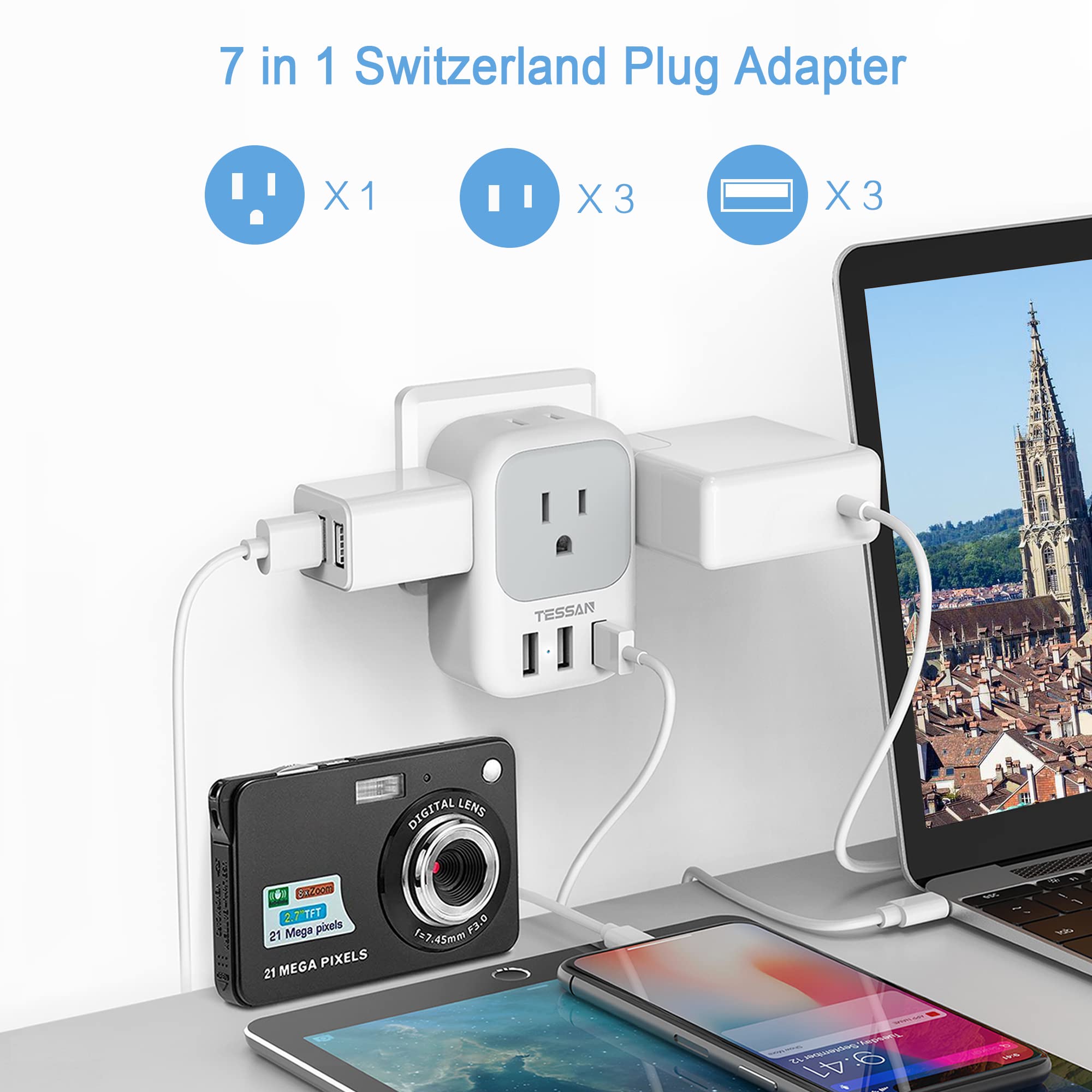 Foto 3 pulgar | Adaptador De Corriente Tessan Suiza Tipo J Con 4 Salidas, 3 Usb - Venta Internacional.