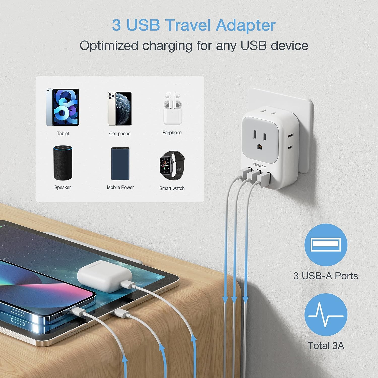 Foto 4 pulgar | Adaptador De Corriente Tessan Suiza Tipo J Con 4 Salidas, 3 Usb - Venta Internacional.