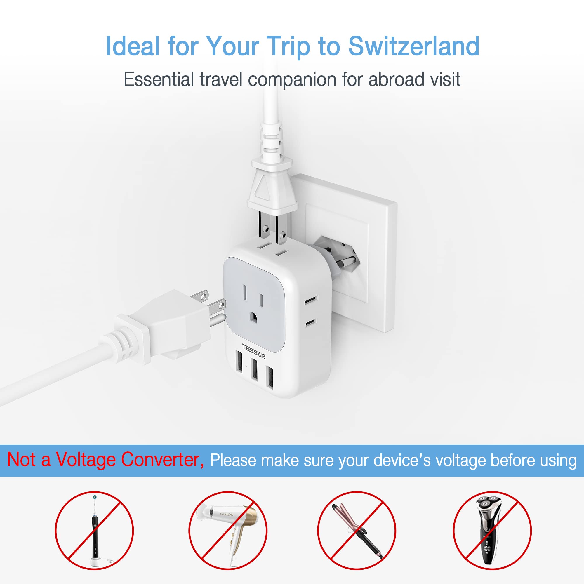 Foto 6 pulgar | Adaptador De Corriente Tessan Suiza Tipo J Con 4 Salidas, 3 Usb - Venta Internacional.