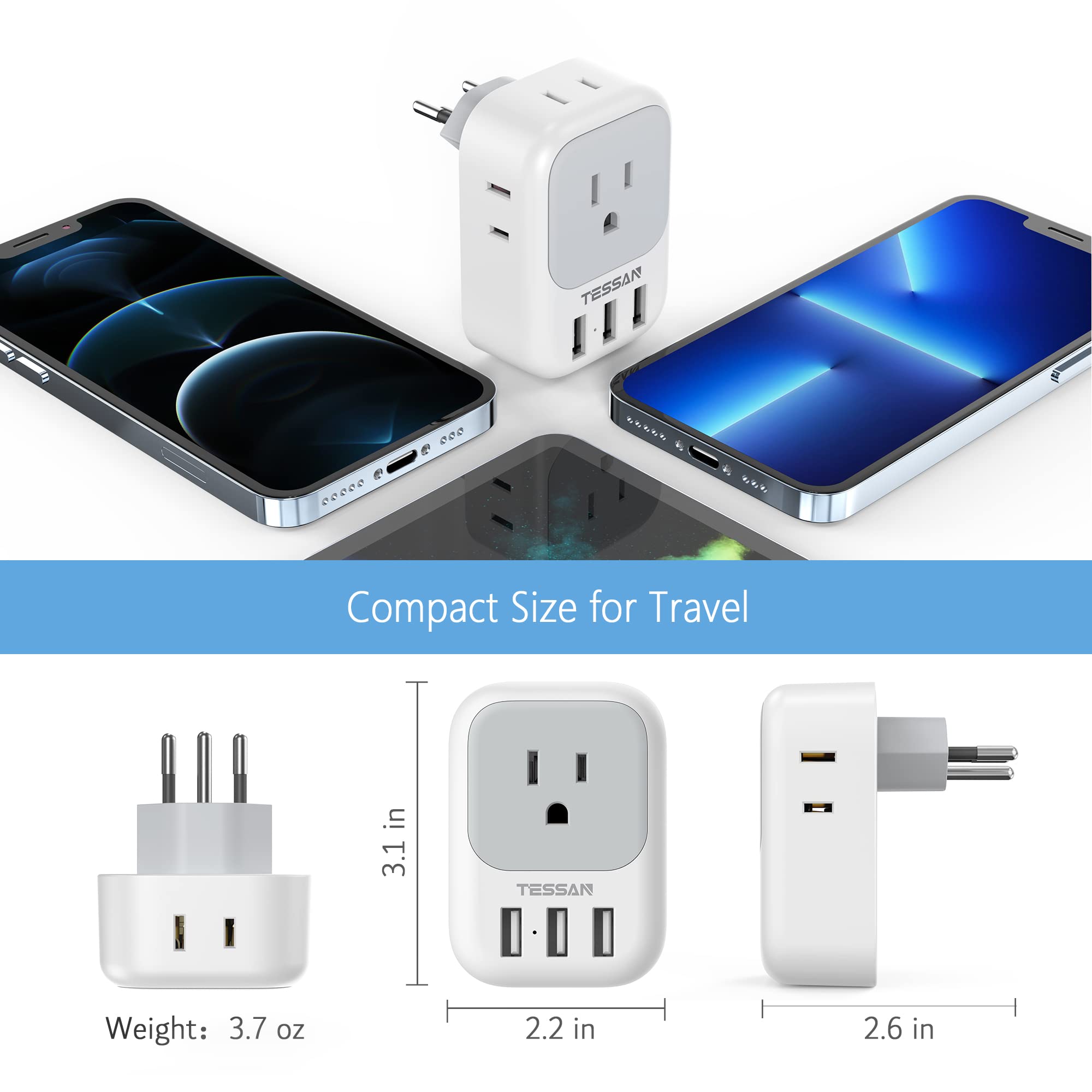 Foto 7 pulgar | Adaptador De Corriente Tessan Suiza Tipo J Con 4 Salidas, 3 Usb - Venta Internacional.