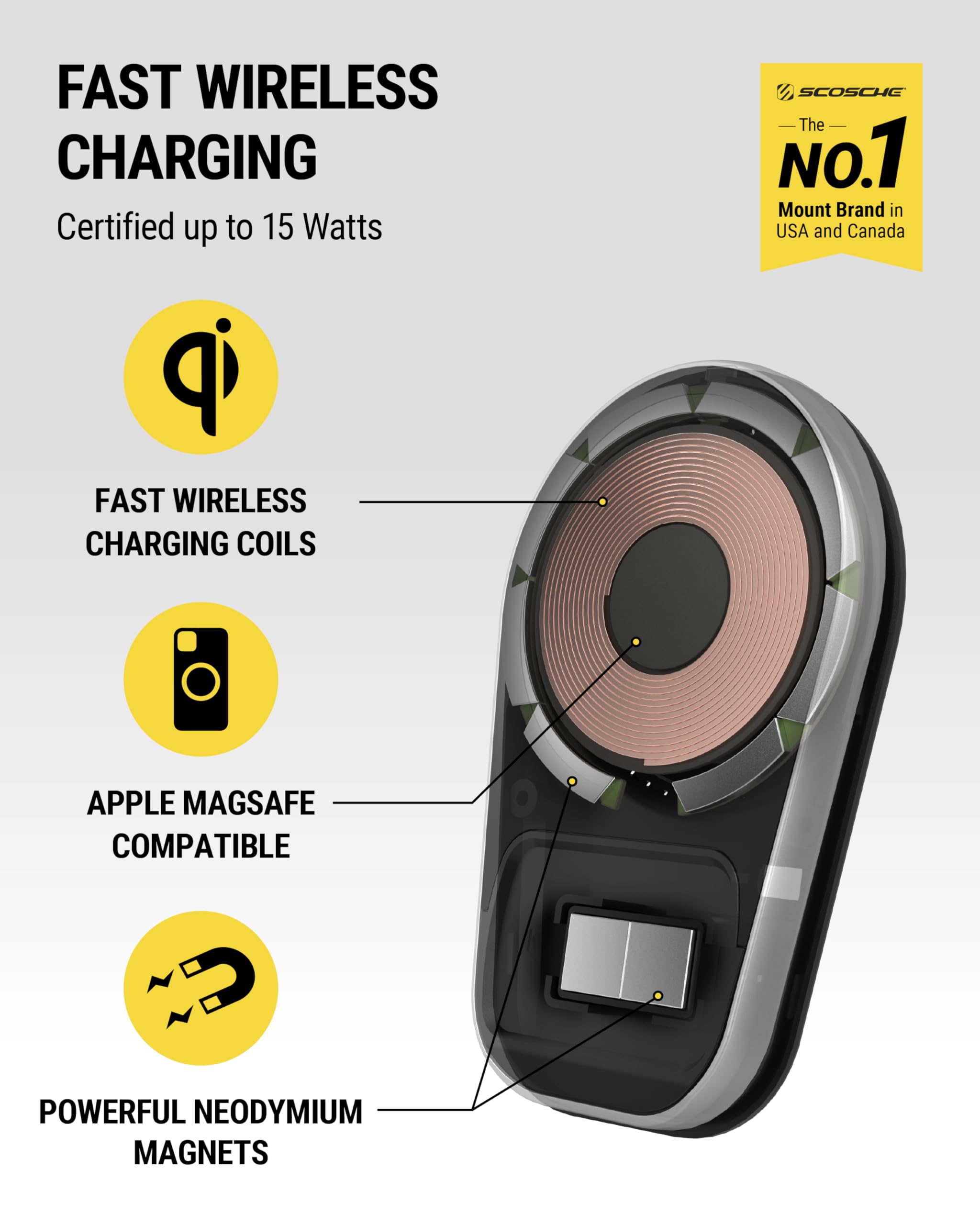 Foto 3 pulgar | Cargador De Coche Inalámbrico Mount Scosche Magicmount Pro Charge5 - Venta Internacional.