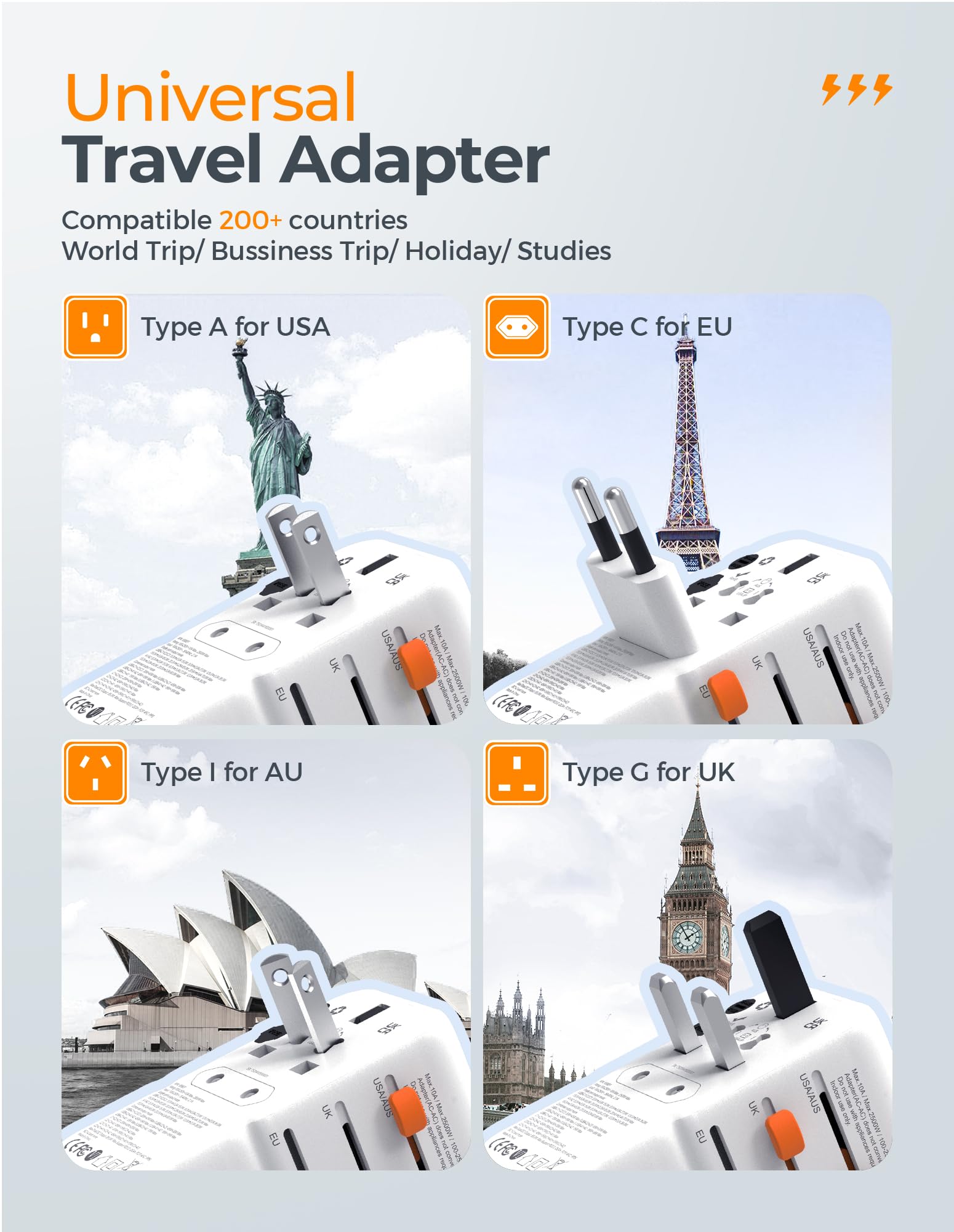 Foto 3 pulgar | Adaptador De Viaje Universal Tessan 85w Gan Con 5 Usb (3 Usb C) - Venta Internacional.