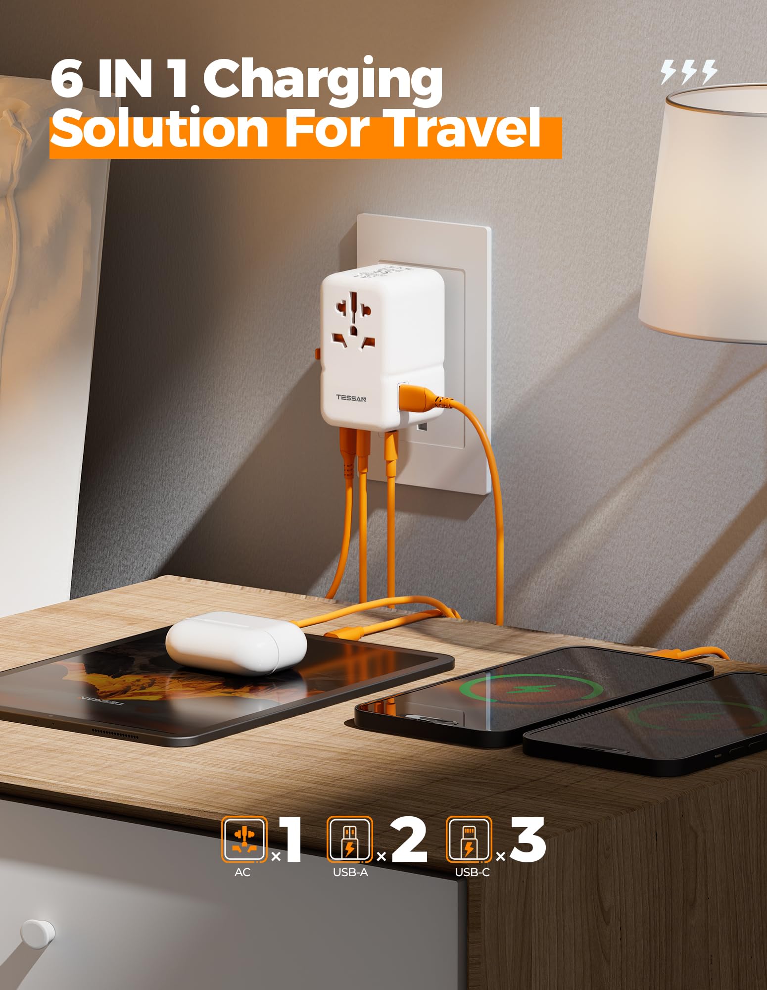 Foto 5 pulgar | Adaptador De Viaje Universal Tessan 85w Gan Con 5 Usb (3 Usb C) - Venta Internacional.