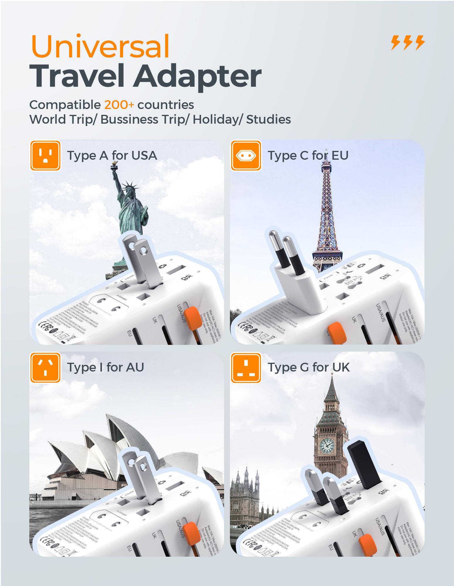 Foto 3 pulgar | Adaptador De Viaje Universal Tessan 100 W Gan Con 5 Usb (3 Usb C) - Venta Internacional.