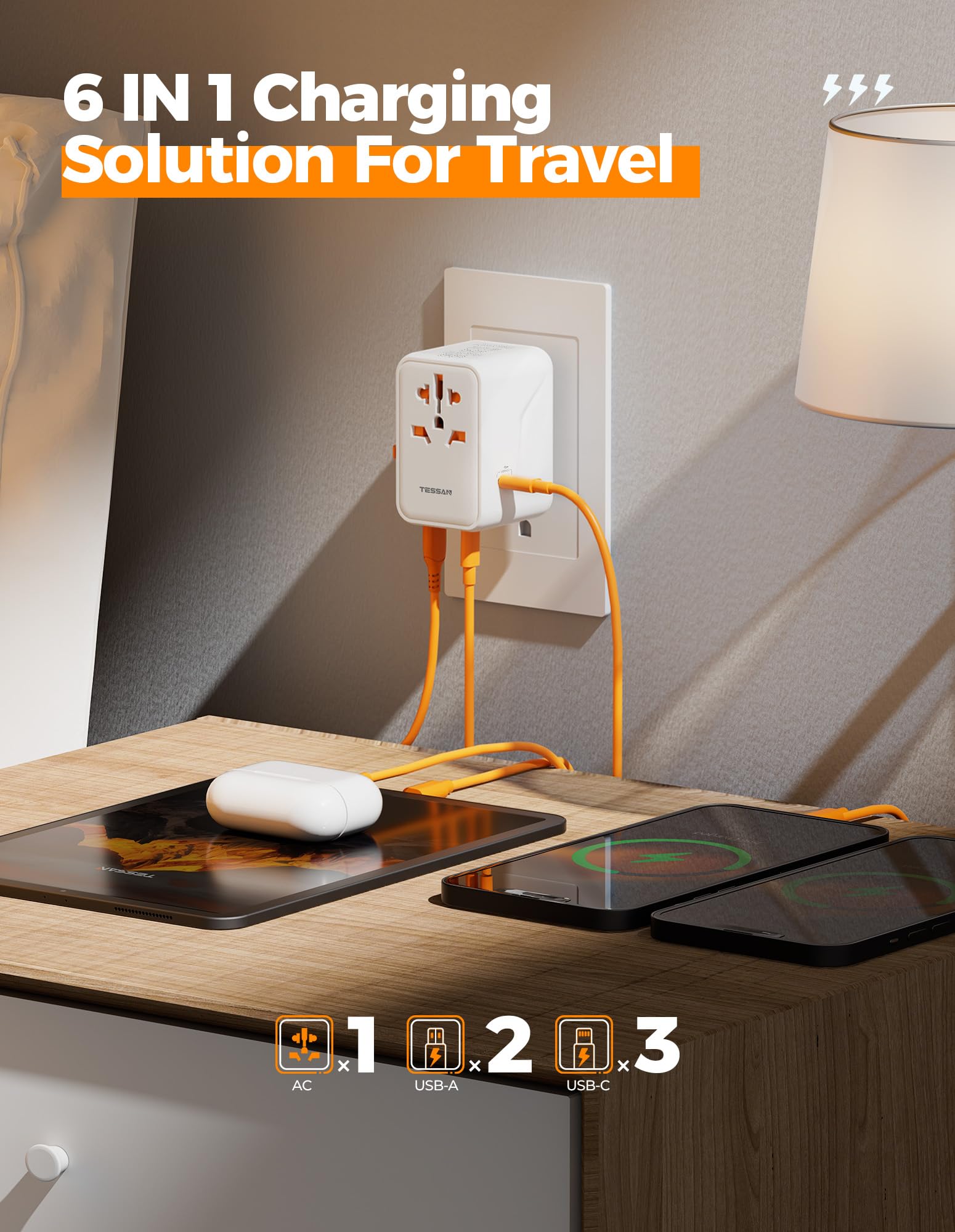 Foto 5 pulgar | Adaptador De Viaje Universal Tessan 100 W Gan Con 5 Usb (3 Usb C) - Venta Internacional.