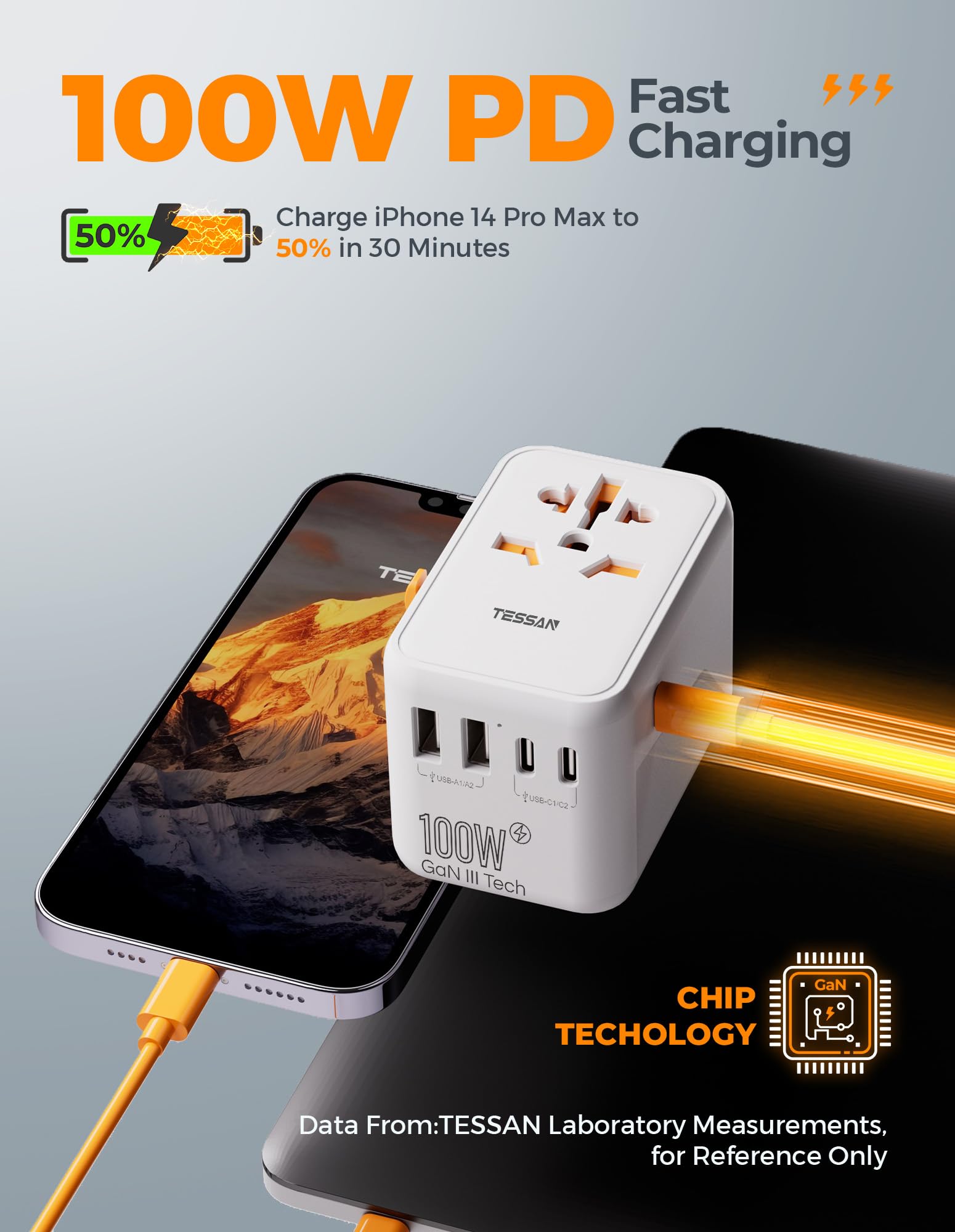Foto 8 pulgar | Adaptador De Viaje Universal Tessan 100 W Gan Con 5 Usb (3 Usb C) - Venta Internacional.