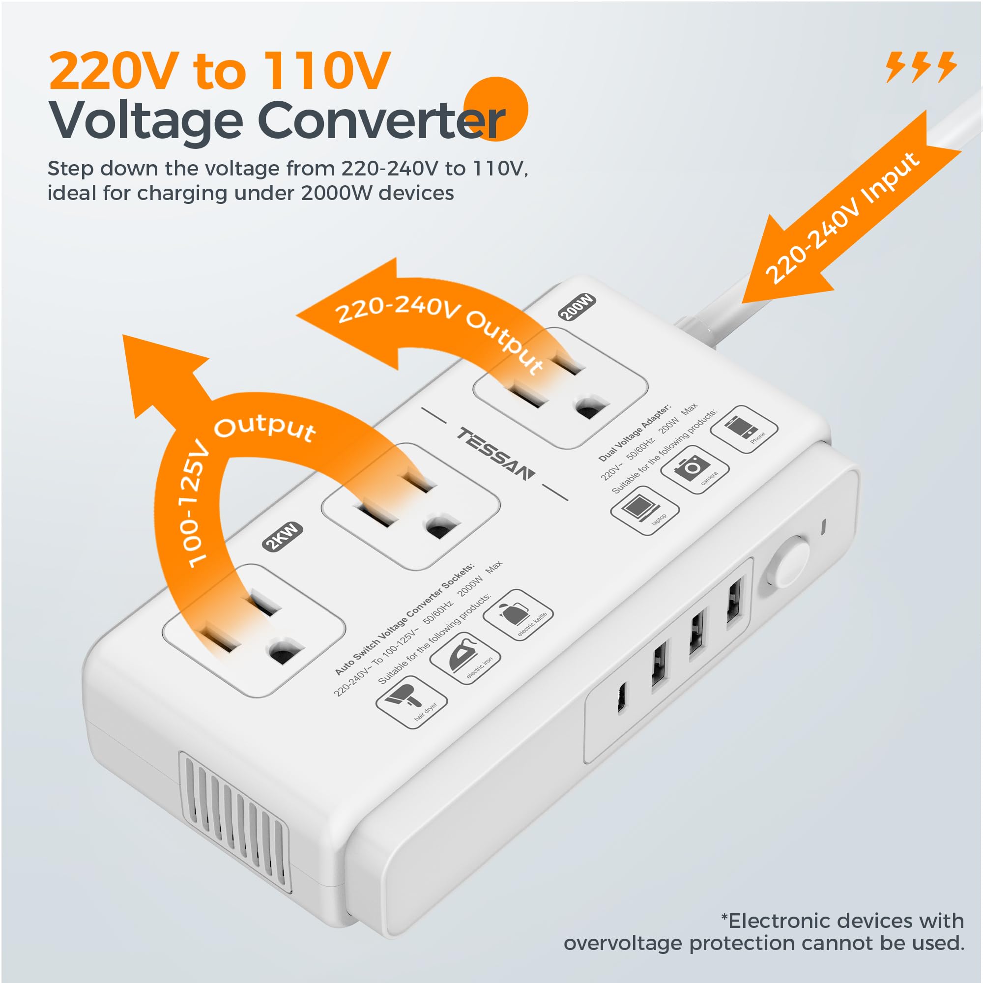 Foto 4 pulgar | Convertidor De Voltaje Tessan De 220 V A 110 V Con 4 Enchufes Usb Y 3 Ac - Venta Internacional.