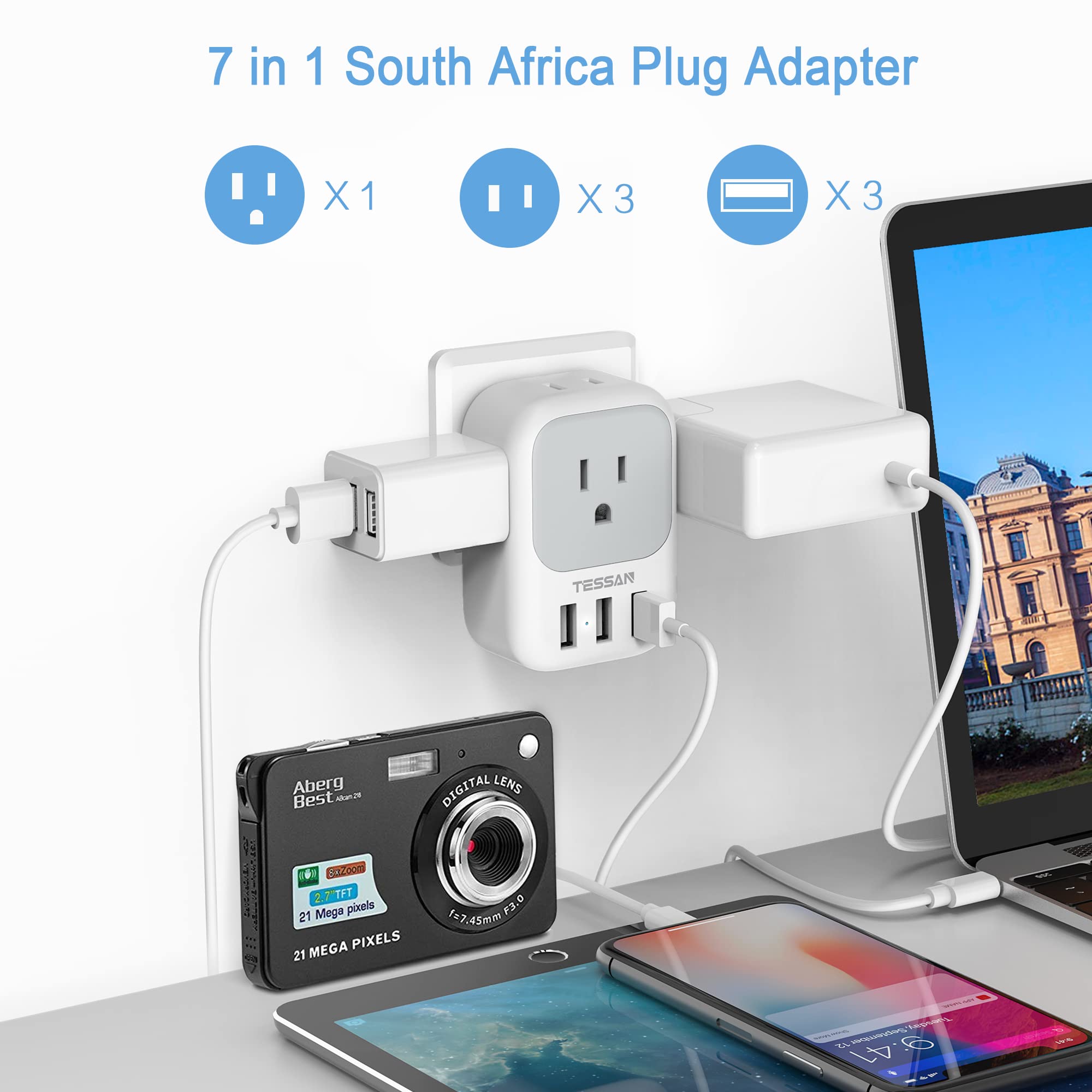 Foto 3 pulgar | Adaptador De Corriente Tessan Type M Travel Plug Con 4 Tomas De Corriente Alterna Y 3 Usb - Venta Internacional.